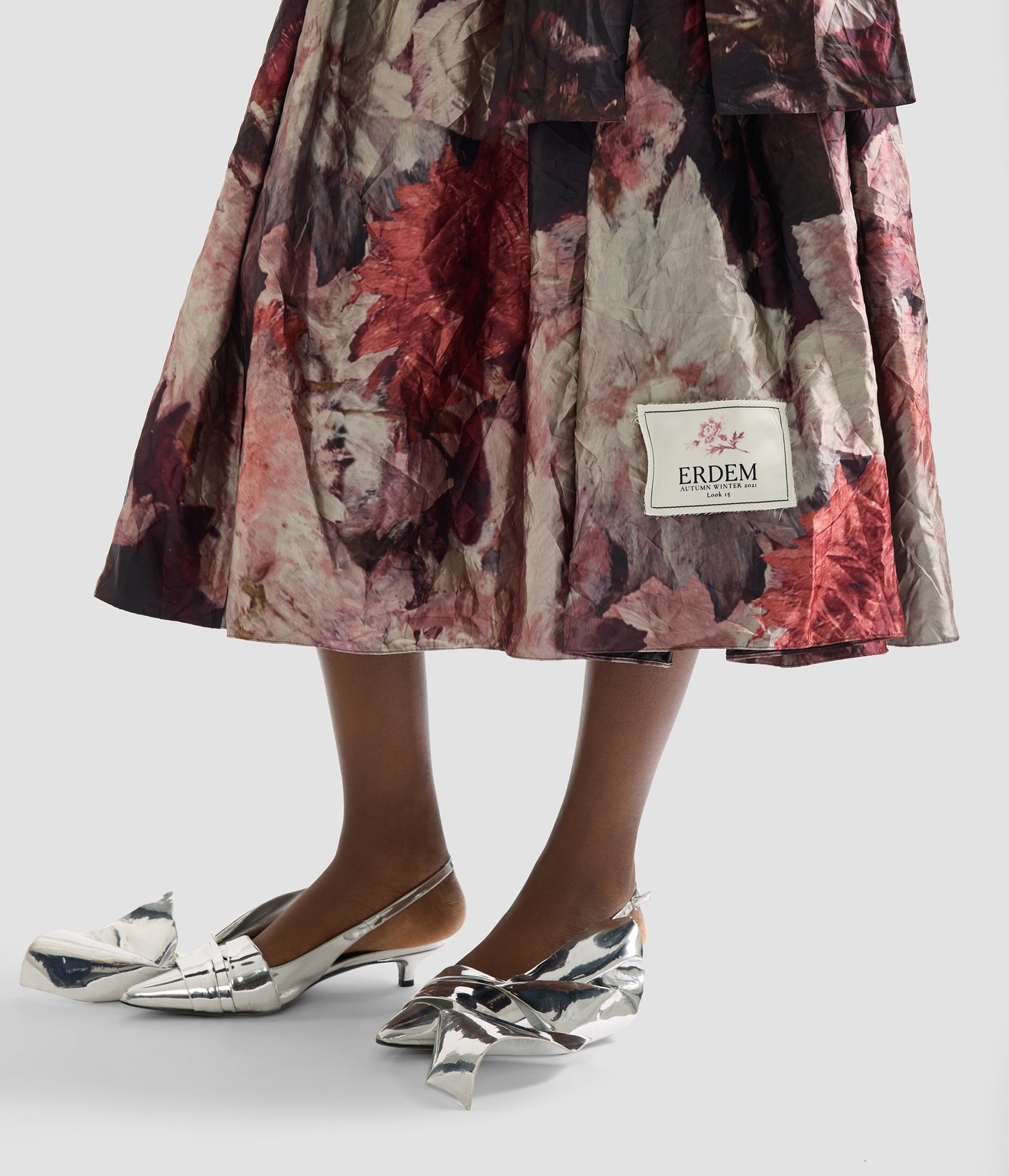 Floral Print Textrued Satin Midi Dress