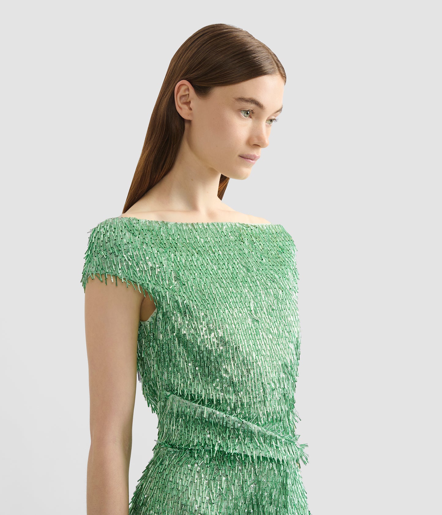 Bugle Sequin Off-The-Shoulder Midi Dress