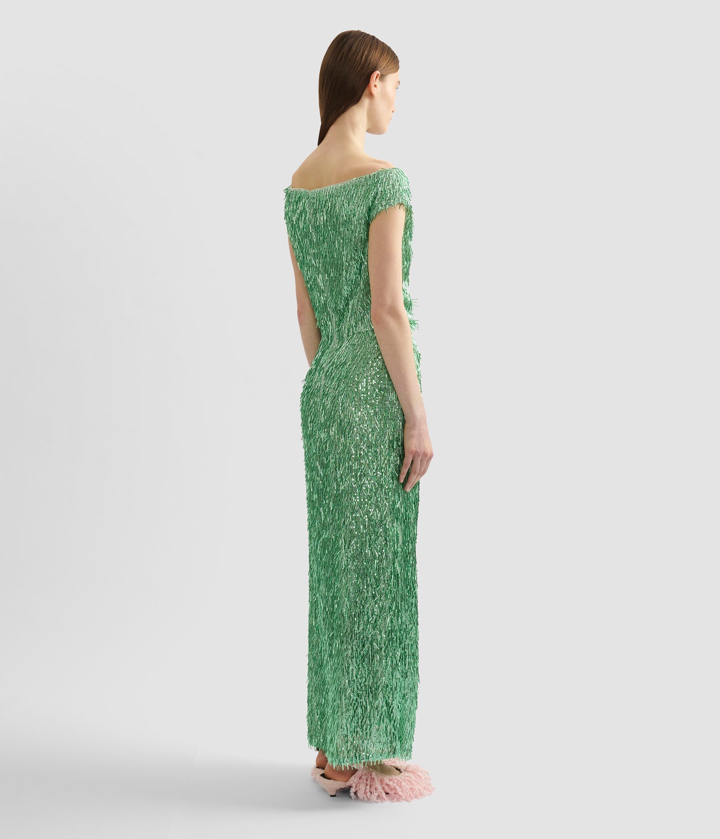 Bugle Sequin Off-The-Shoulder Midi Dress