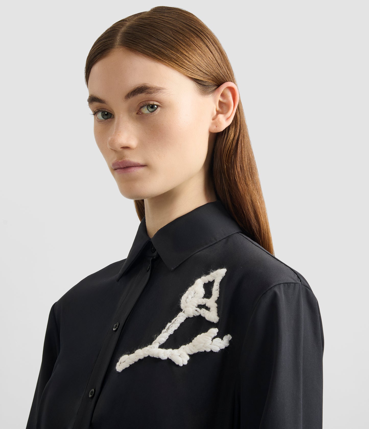 Embroidered Pleated Shirt Dress