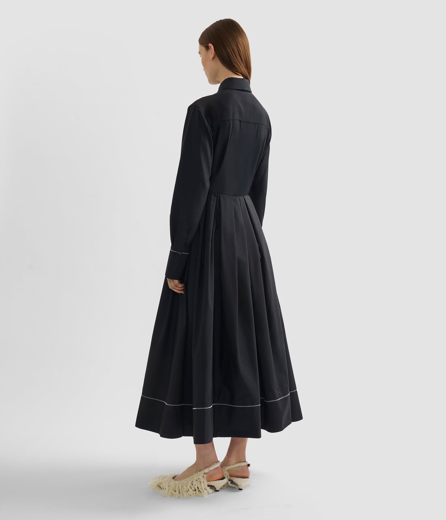 Embroidered Pleated Shirt Dress