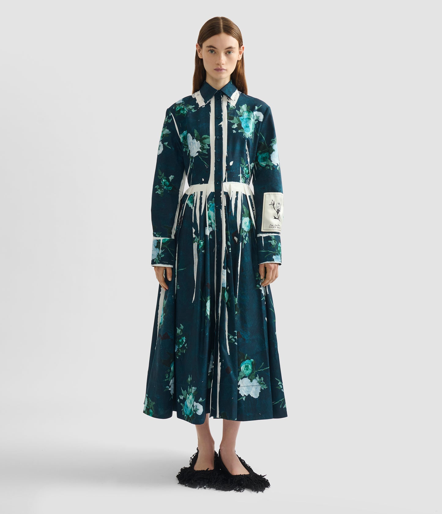 Floral Print Cotton Faille Shirt Dress
