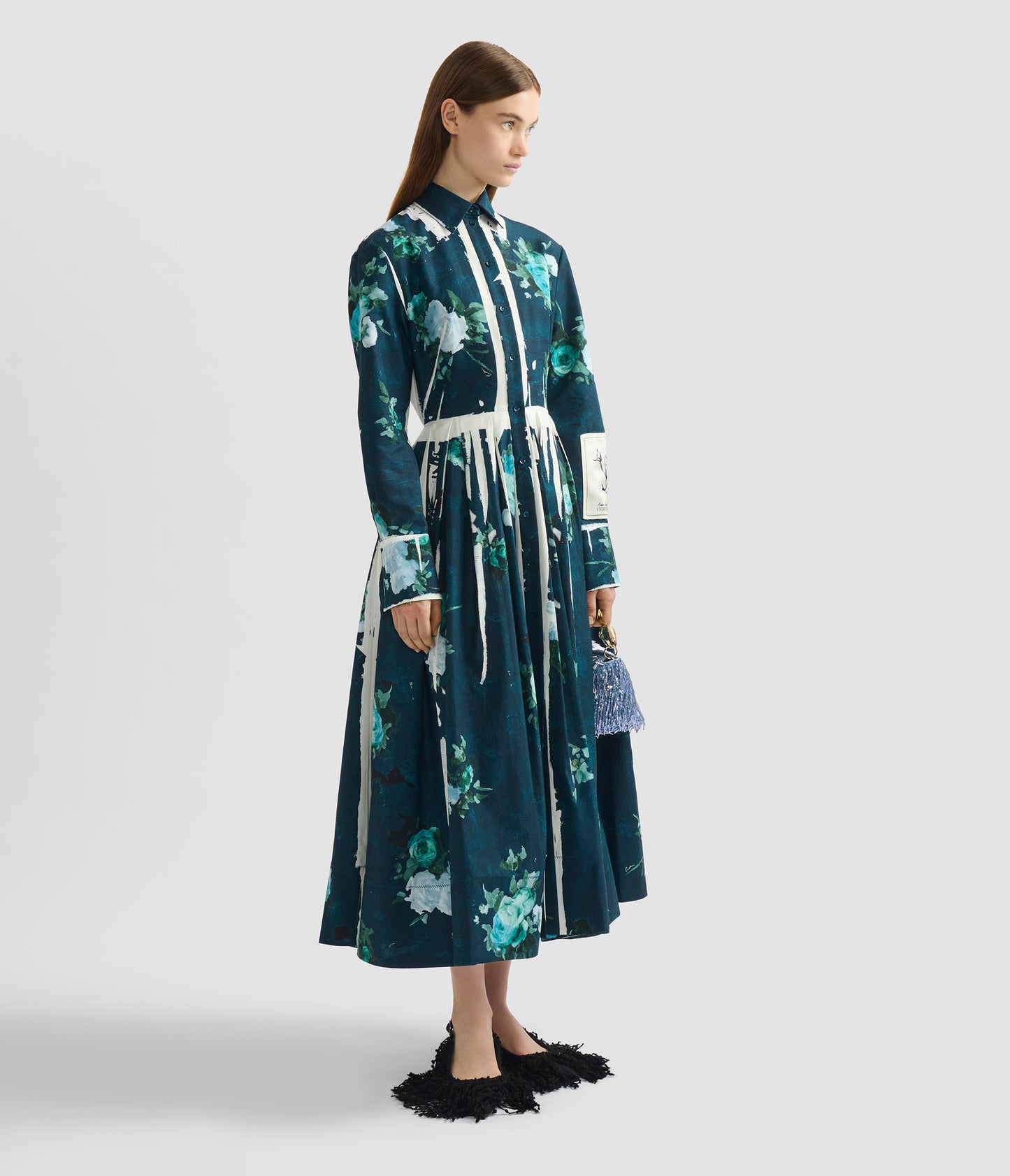 Floral Print Cotton Faille Shirt Dress