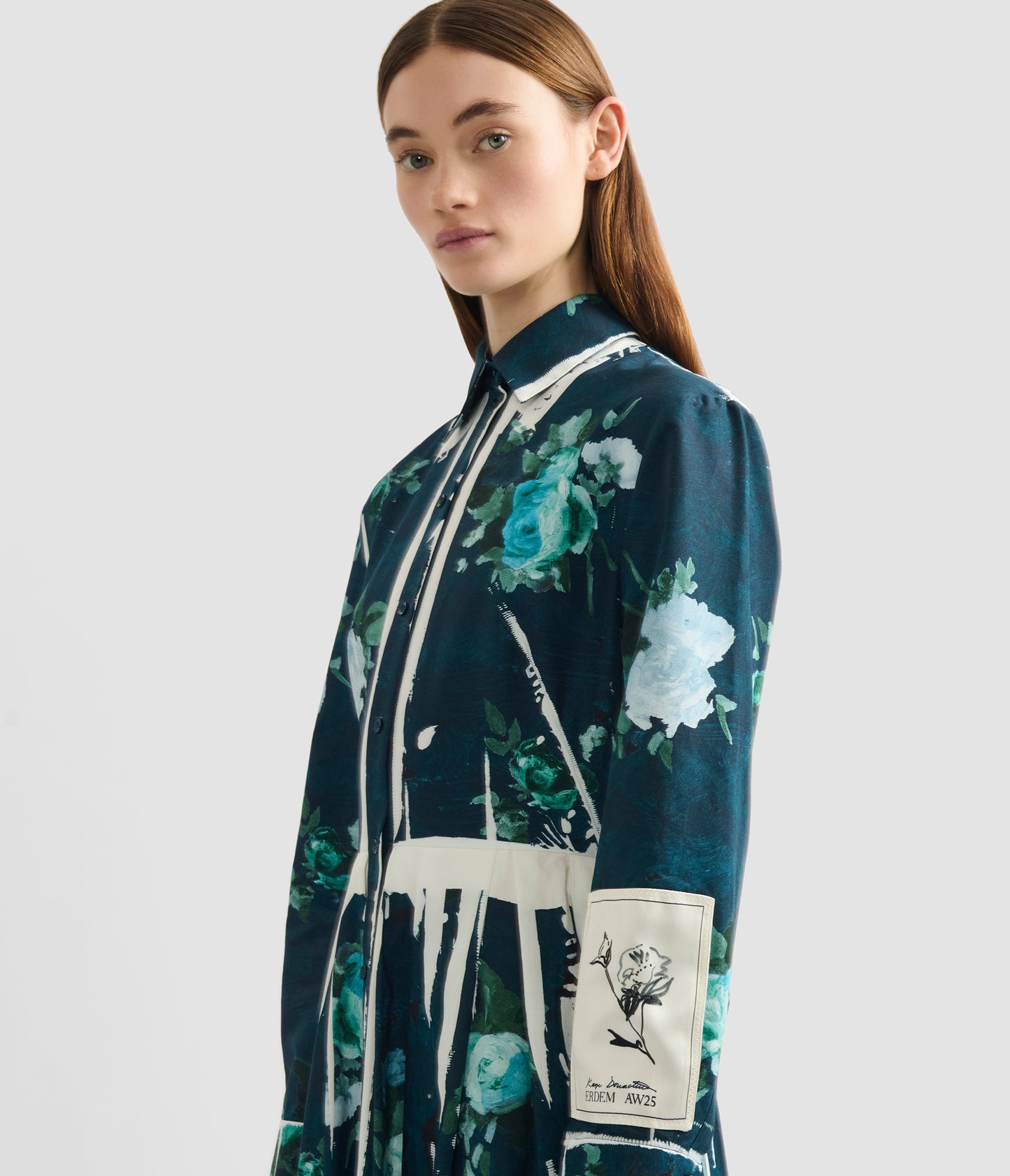 Floral Print Cotton Faille Shirt Dress