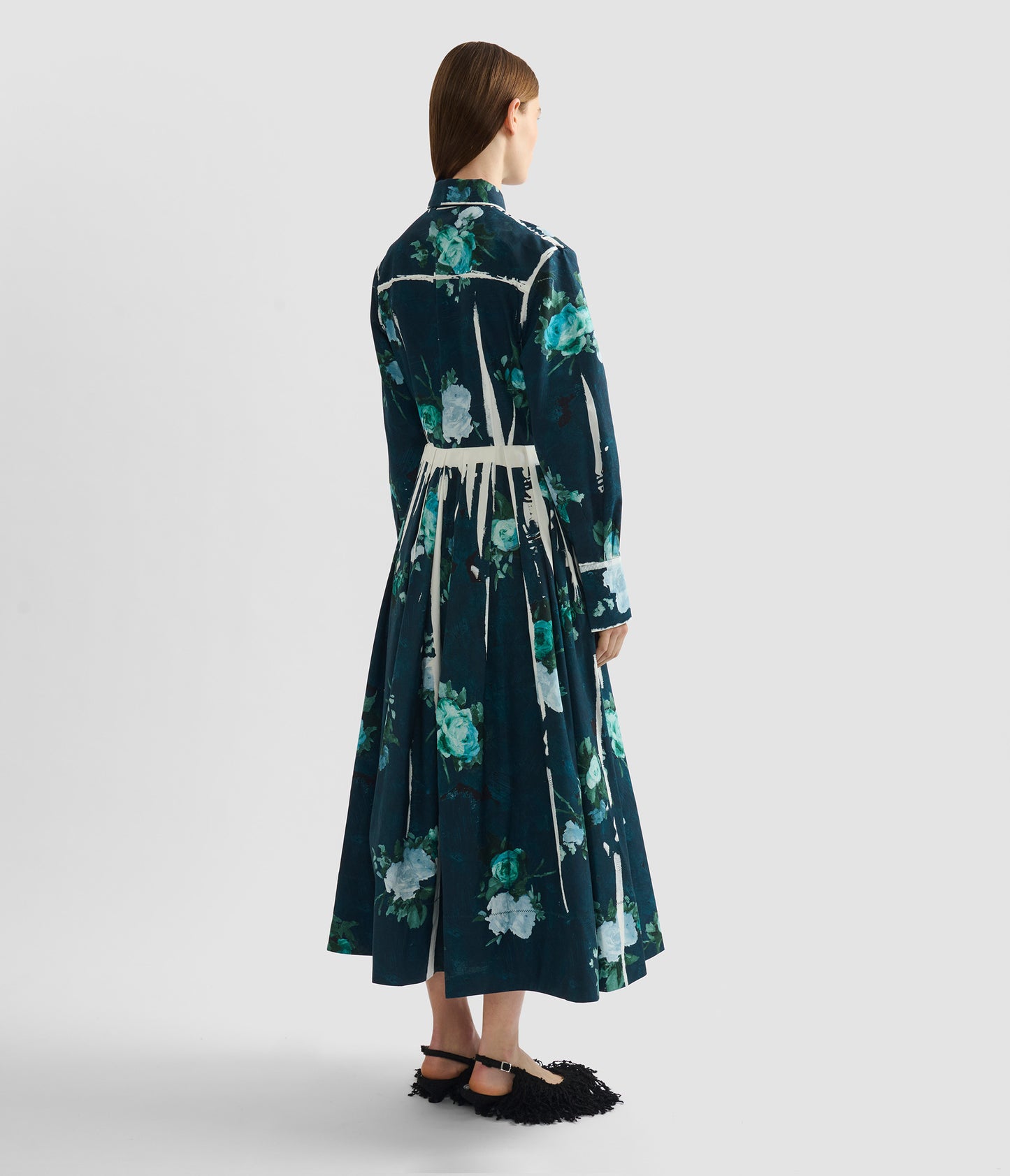 Floral Print Cotton Faille Shirt Dress
