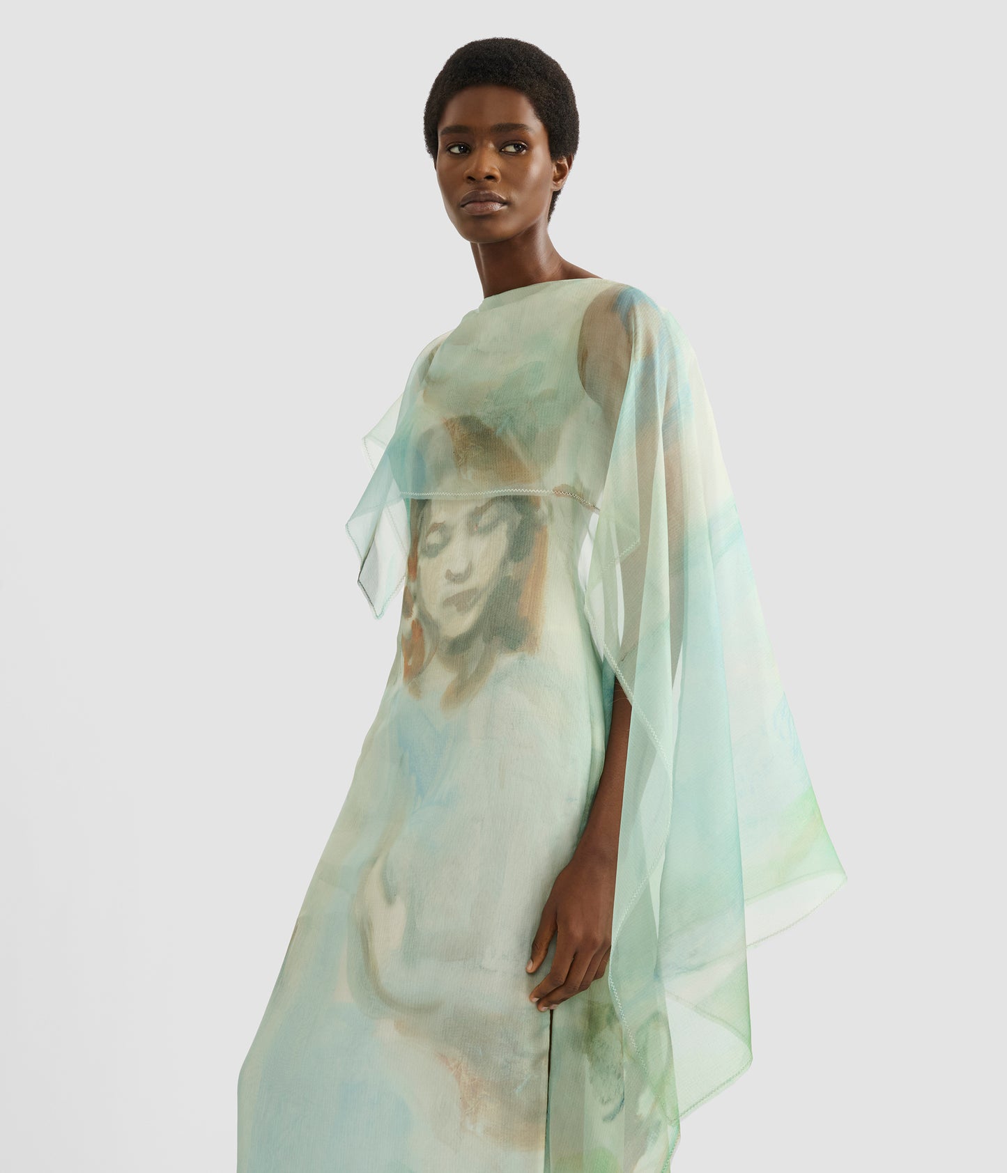 Draped Organza Asymmetric Midi Dress
