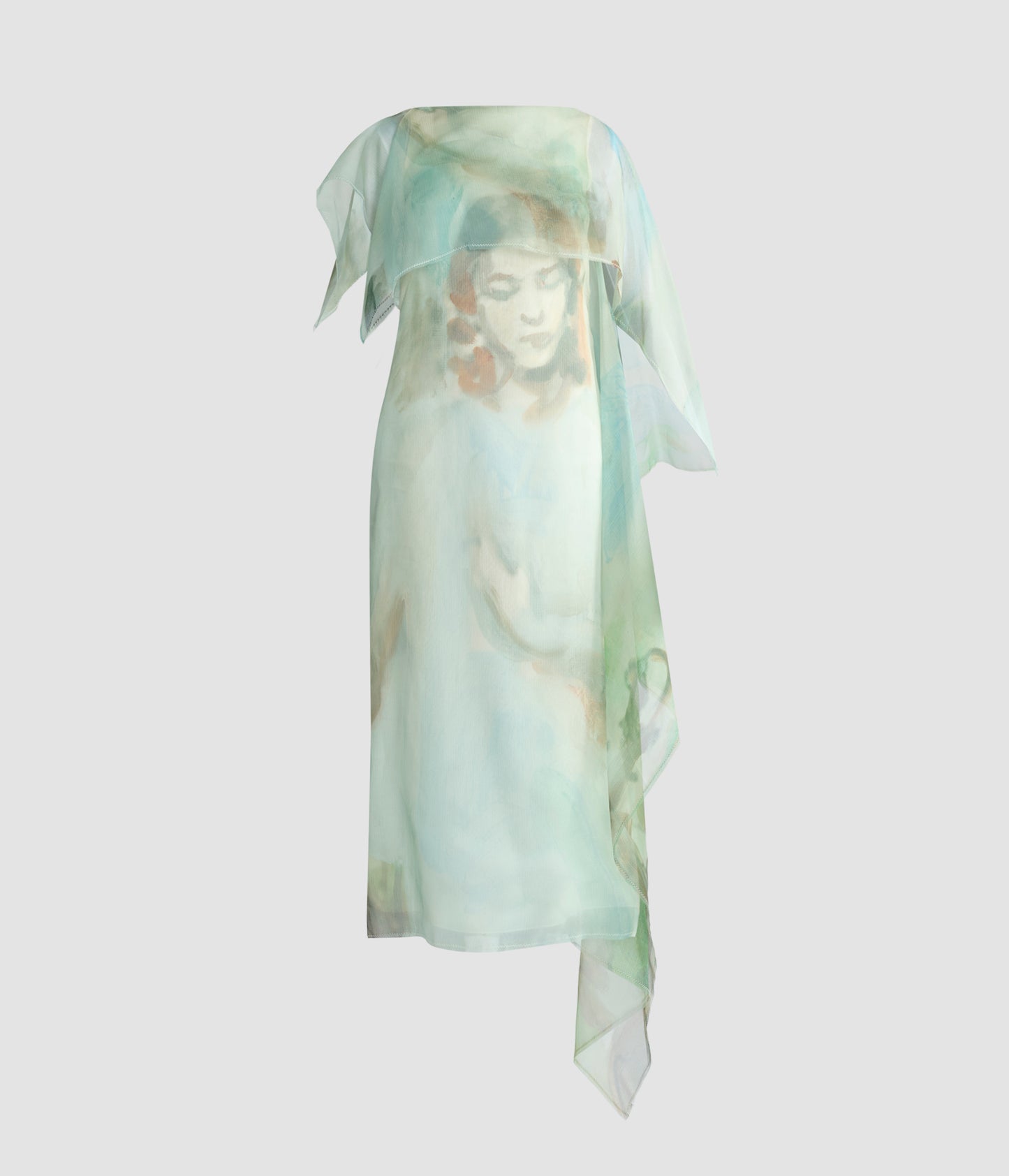 Draped Organza Asymmetric Midi Dress