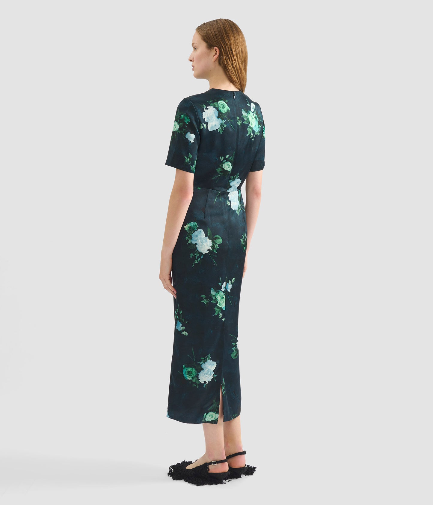 Floral Print Duchesse Satin Midi Dress