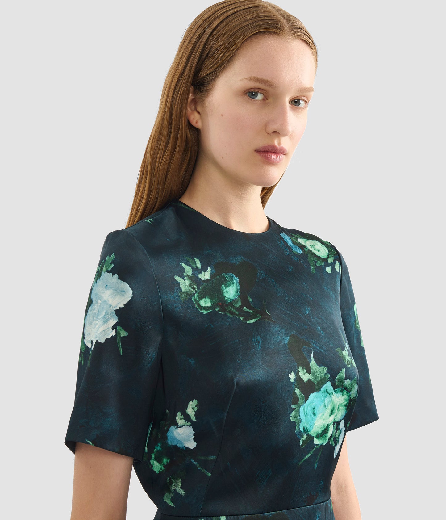 Floral Print Duchesse Satin Midi Dress