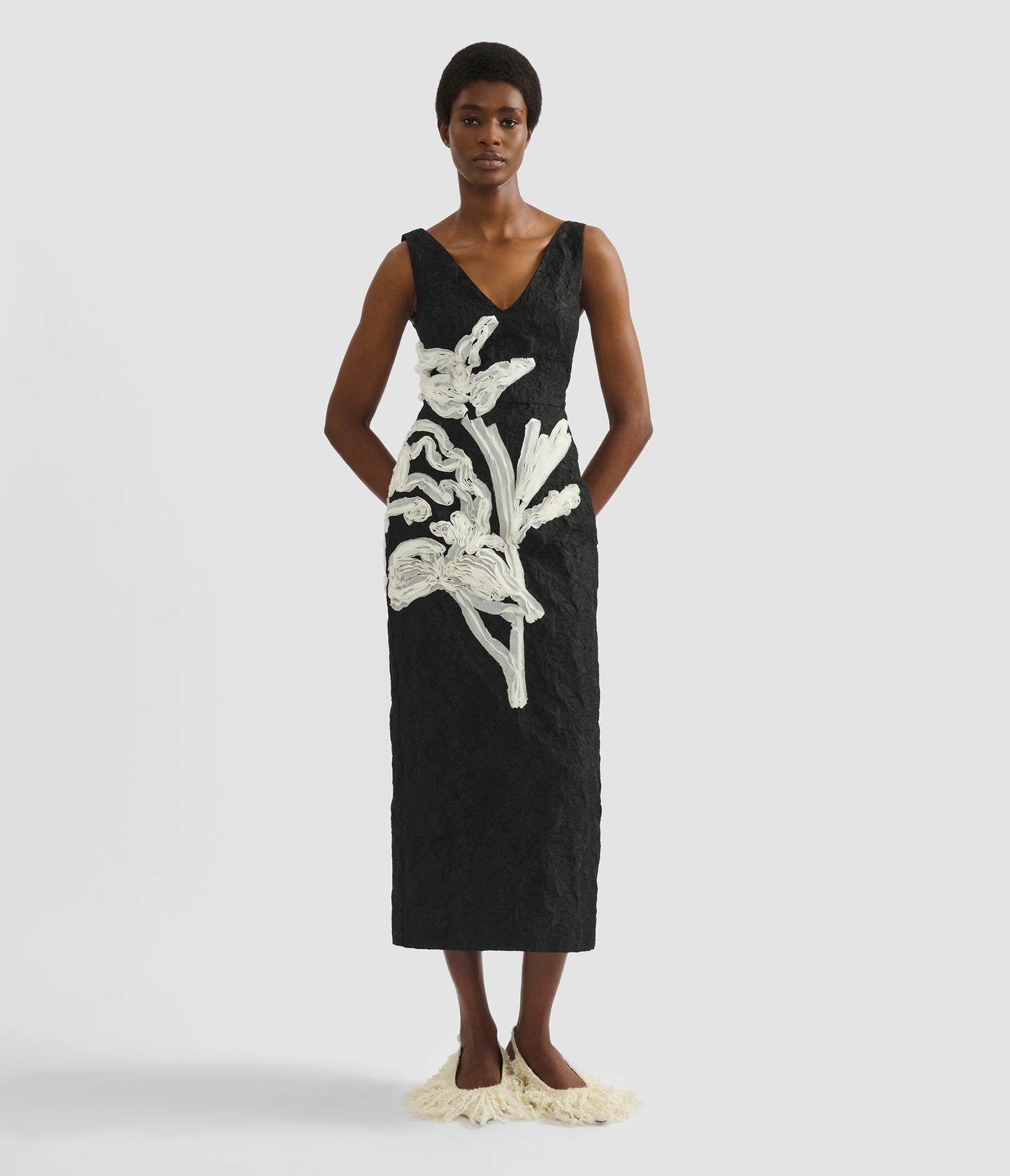 Embroidered Jacquard Midi Dress