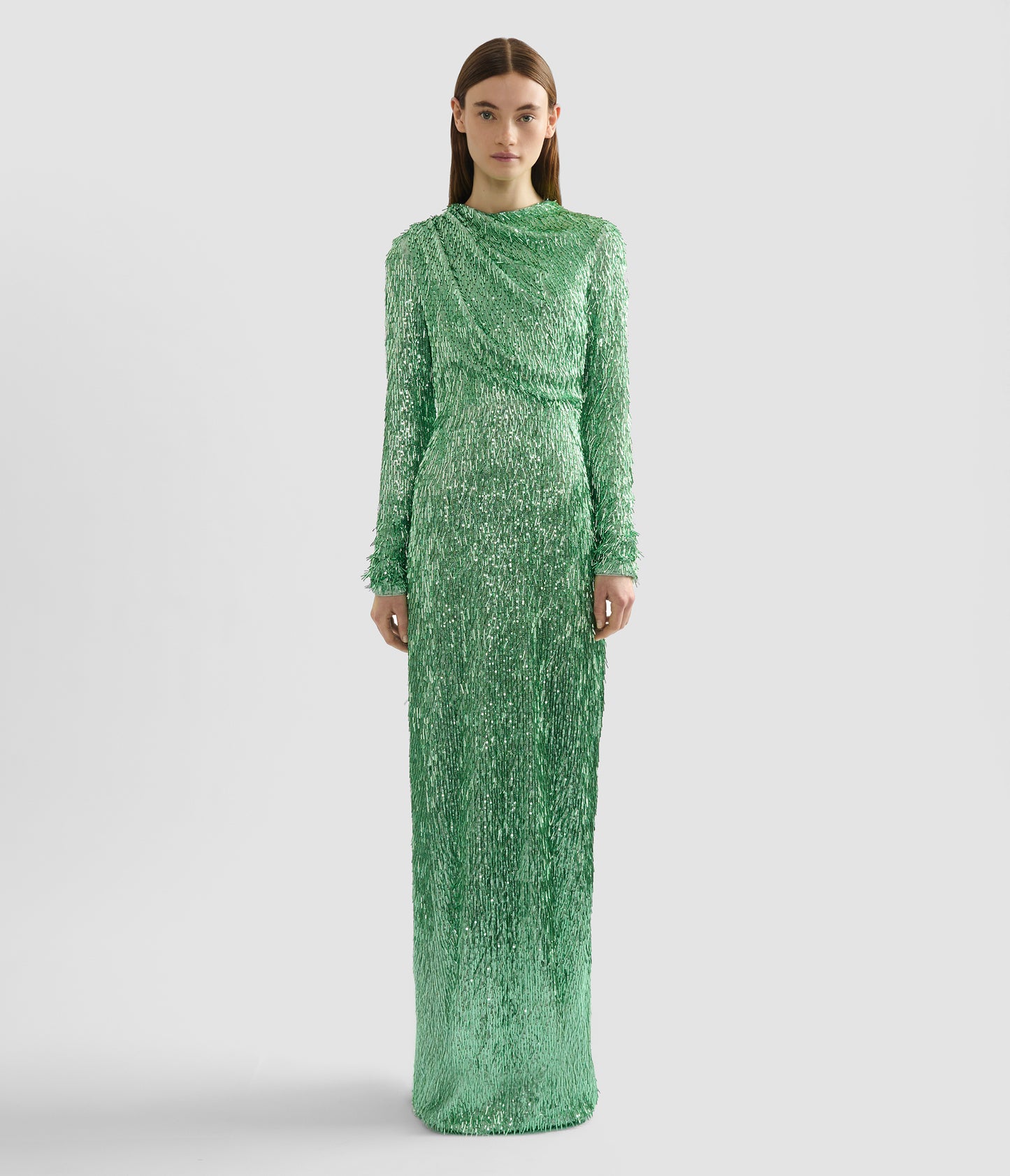 Bugle Sequin Long Sleeve Gown