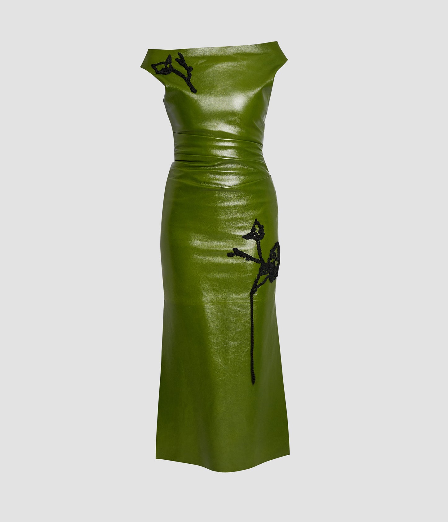Embellished Leather Midi Dress