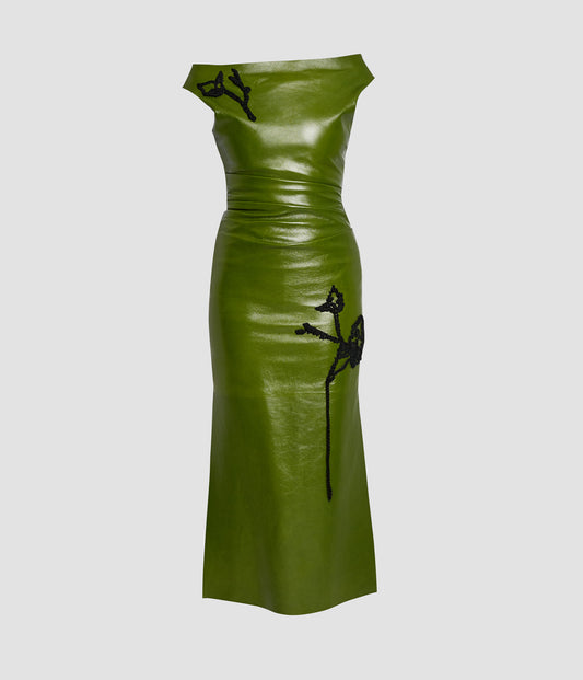 Embellished Leather Midi Dress