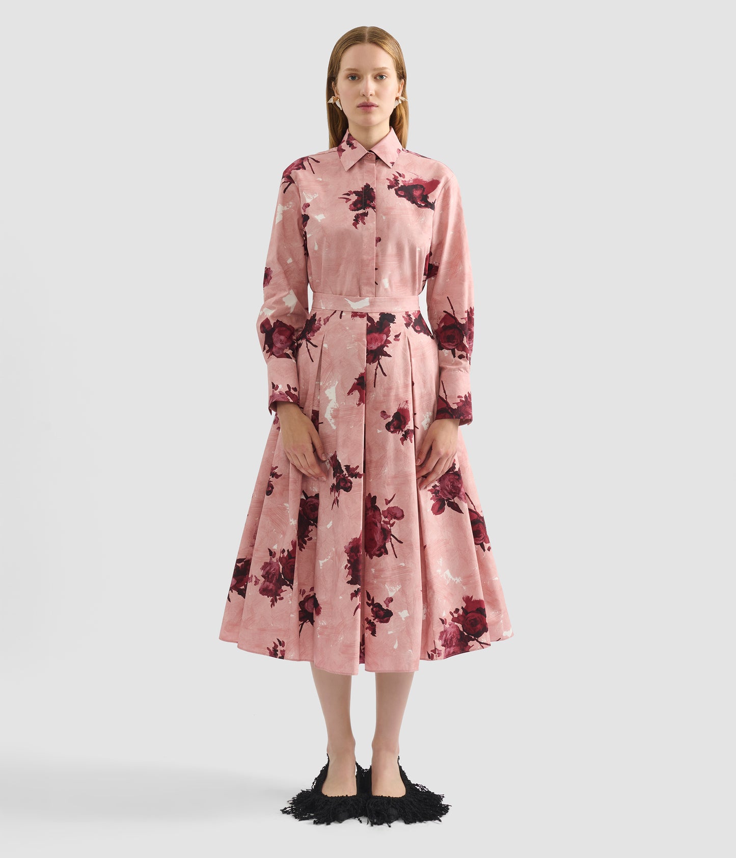 Floral Print Pleated Midi Skirt