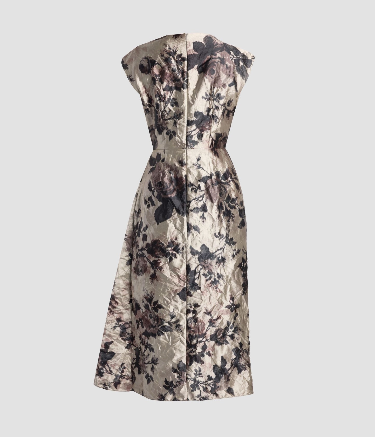 Floral Textured Satin Draped Midi Dress