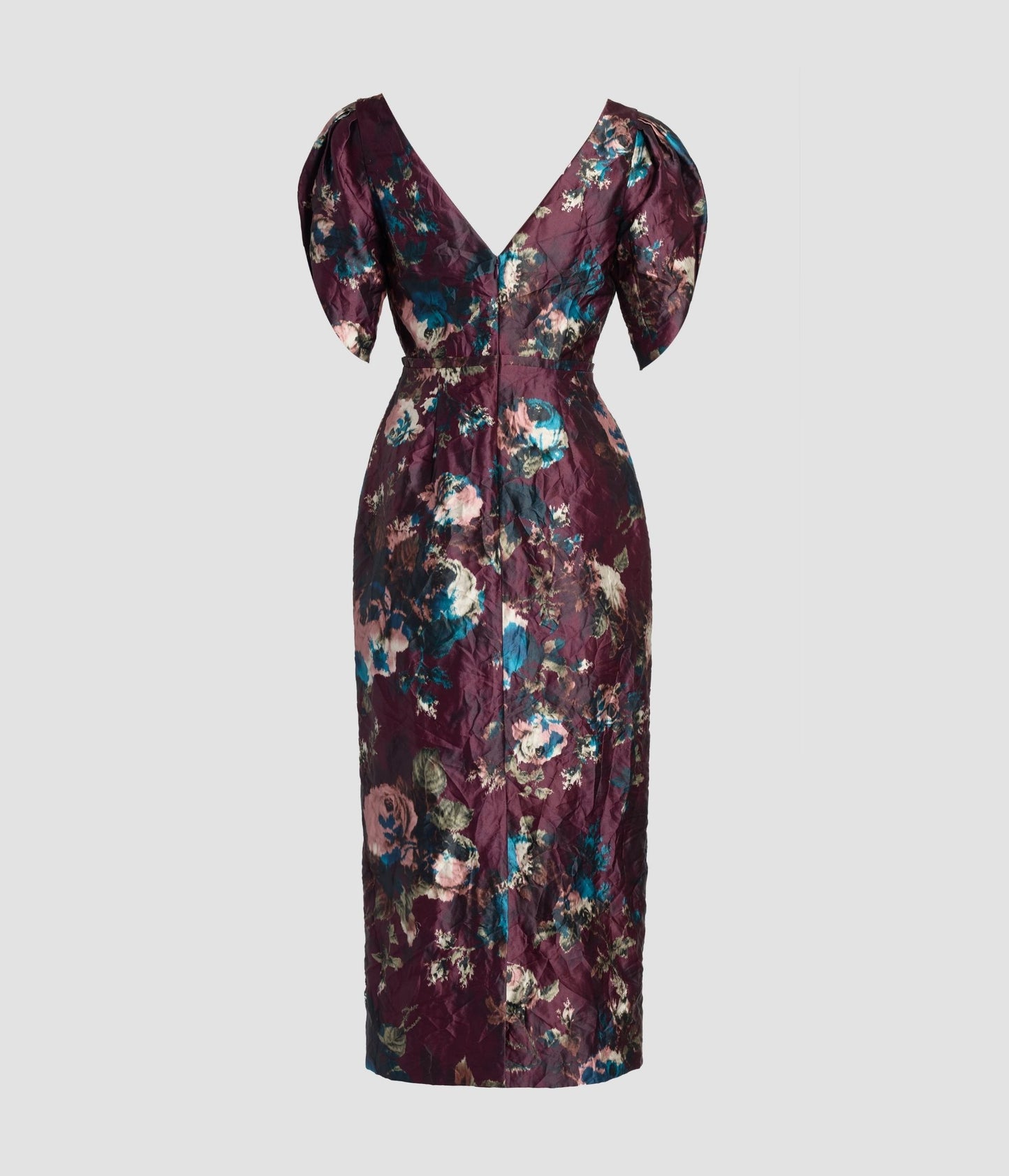 Floral Textured Satin Midi Dress