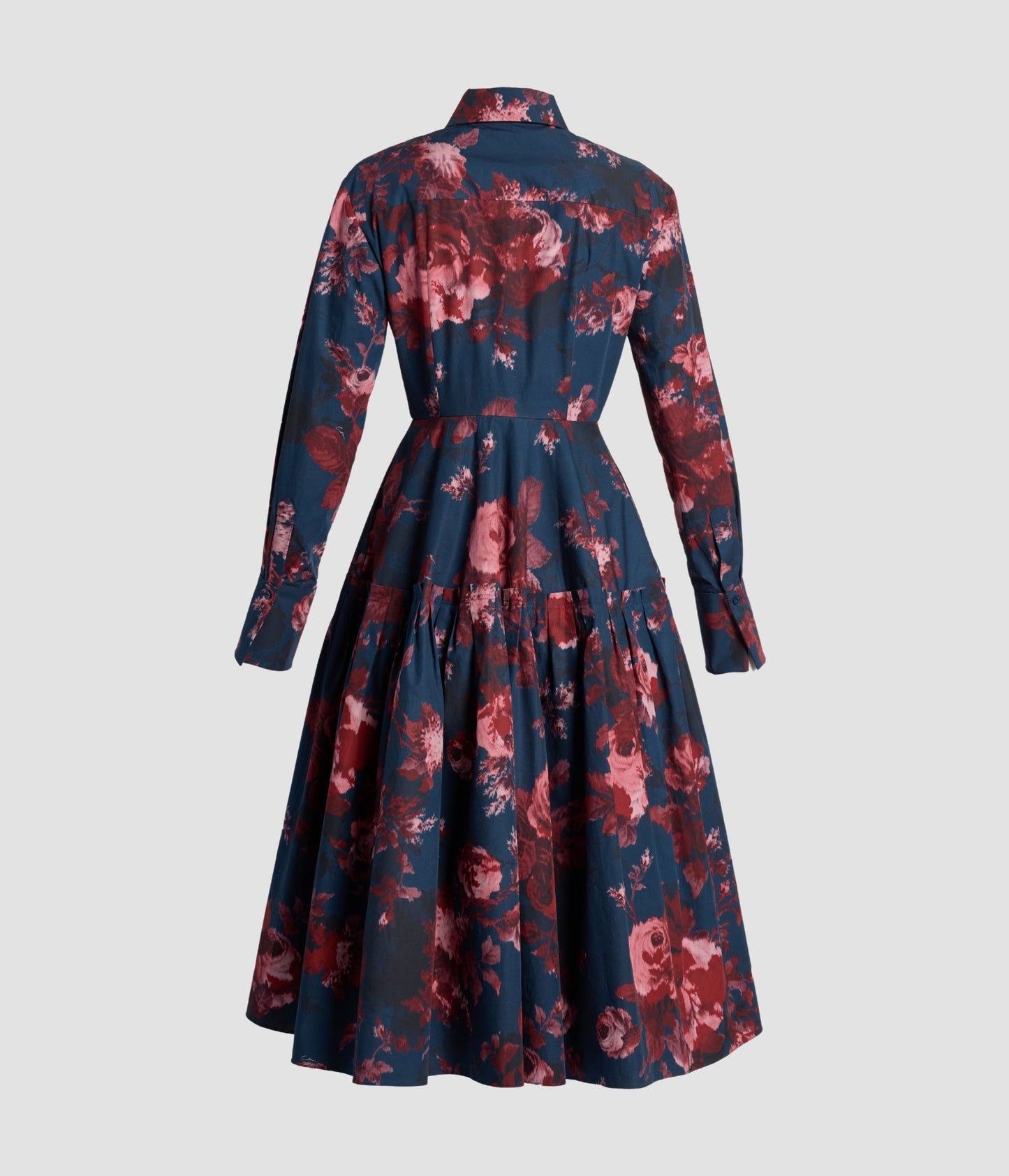 Floral Cotton Draped Long Sleeve Shirt Dress