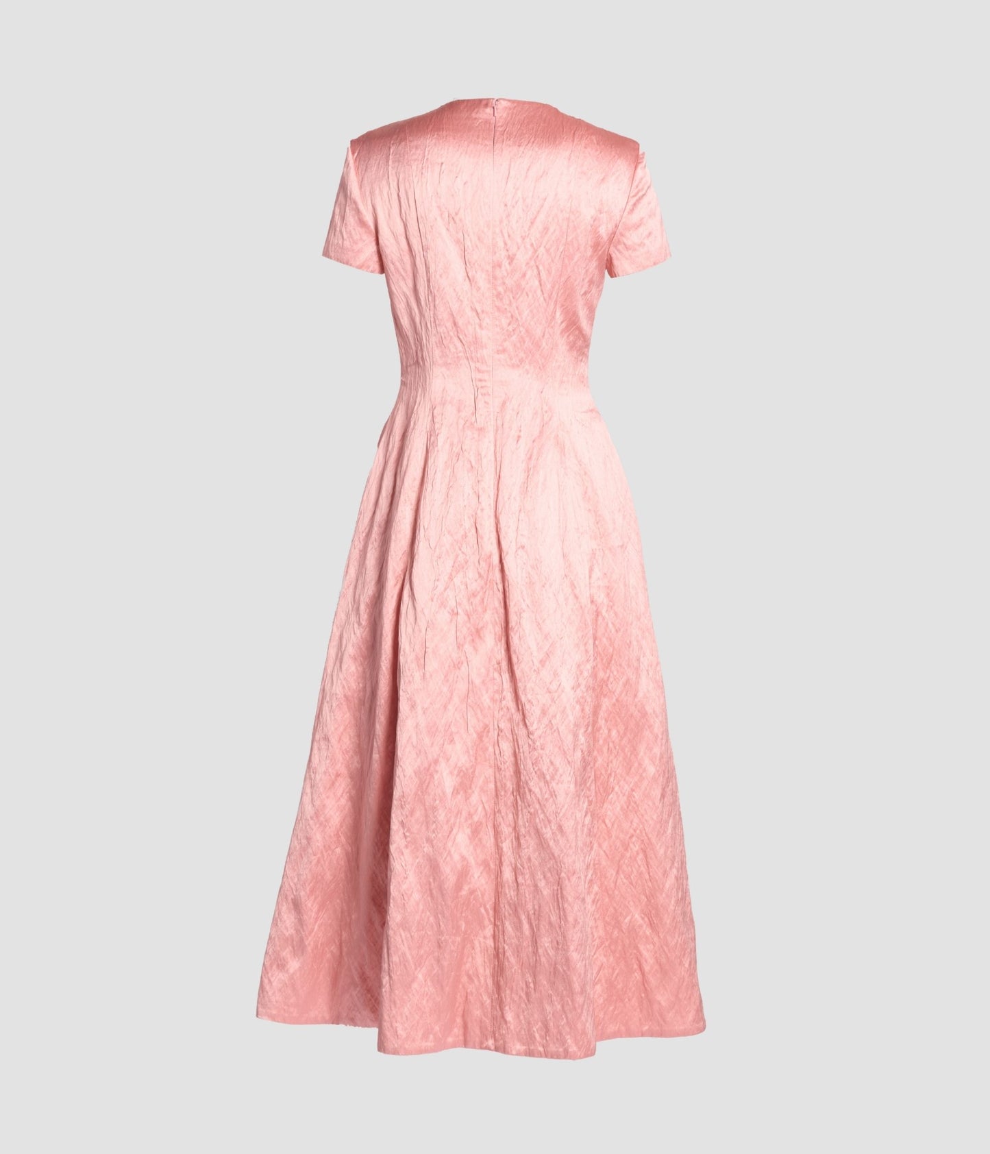 Emroidered Textured Satin Short Sleeve Midi Dress