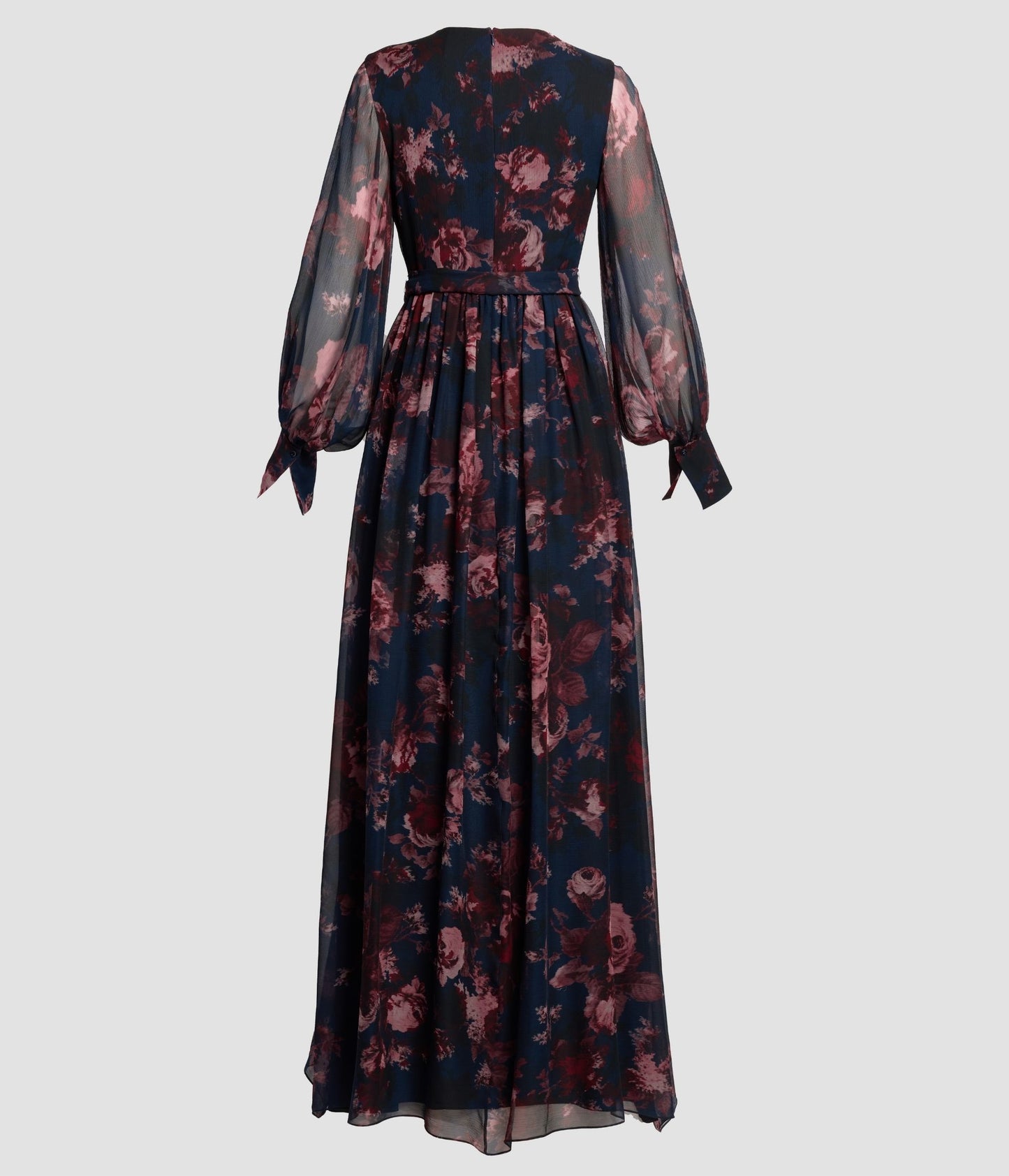 Floral Silk Creponne Long Sleeve Gown