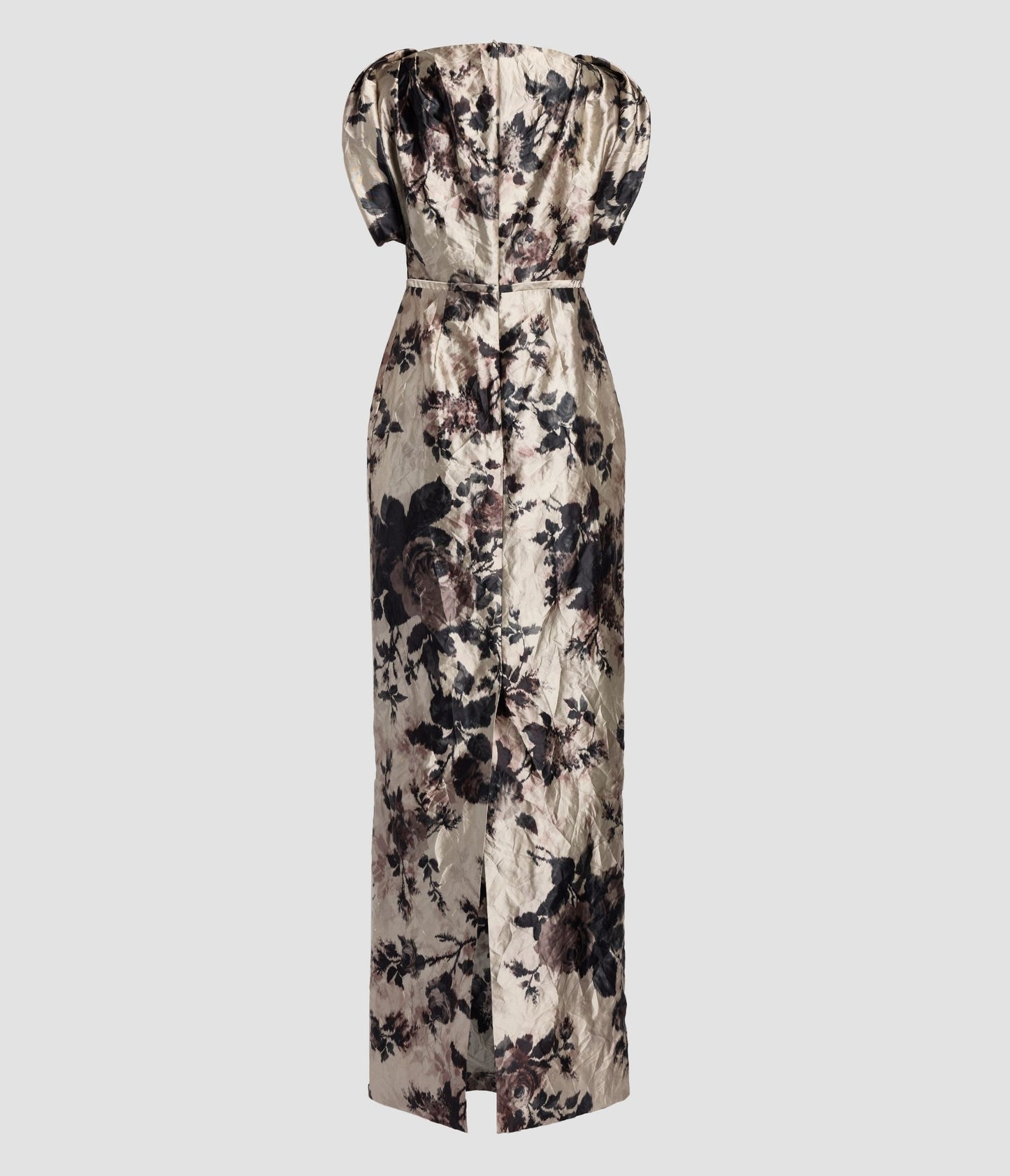 Floral Textured Satin Short Sleeve Gown