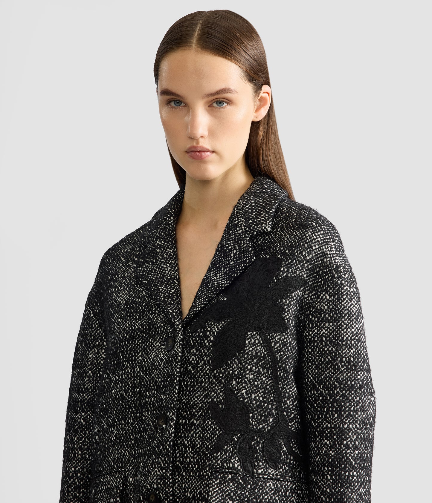 Floral Embroidered Wool Cropped Jacket