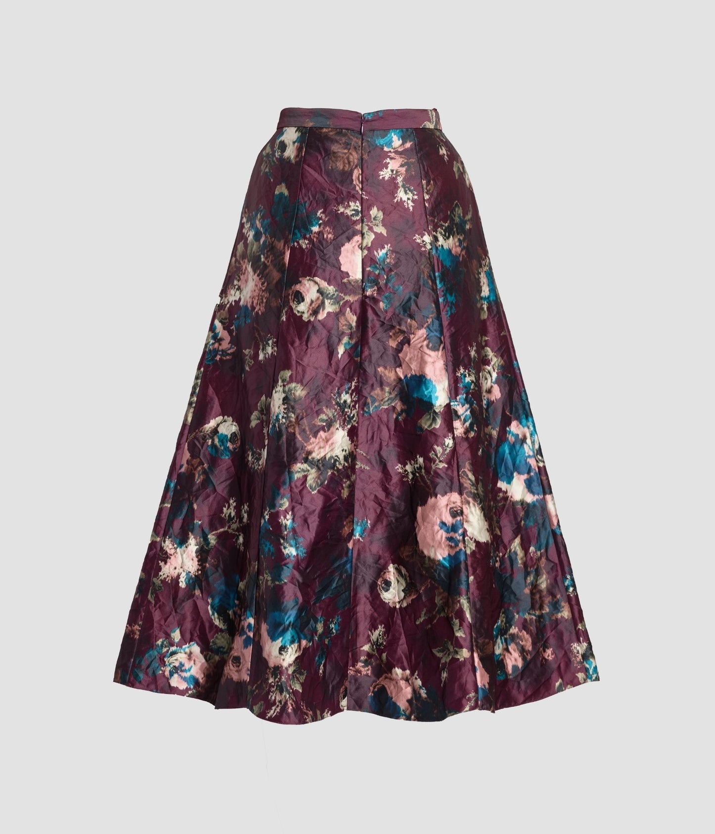 Floral Textured Satin A-Line Midi Skirt