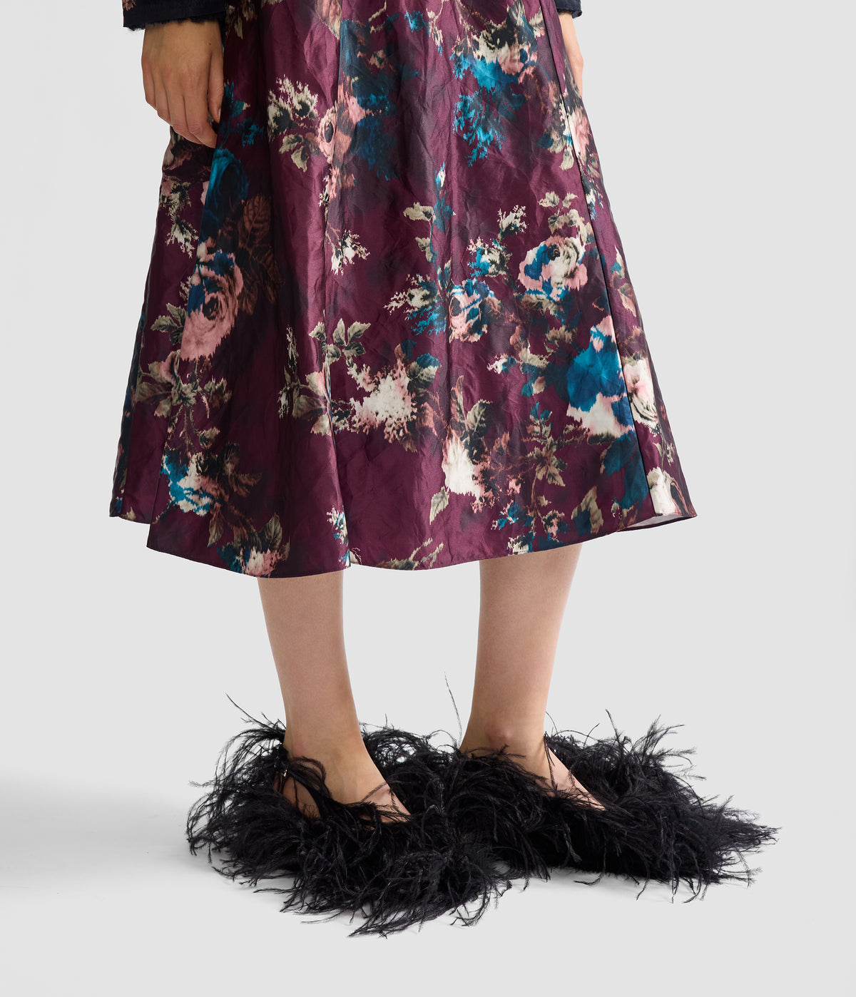 Floral Textured Satin A-Line Midi Skirt