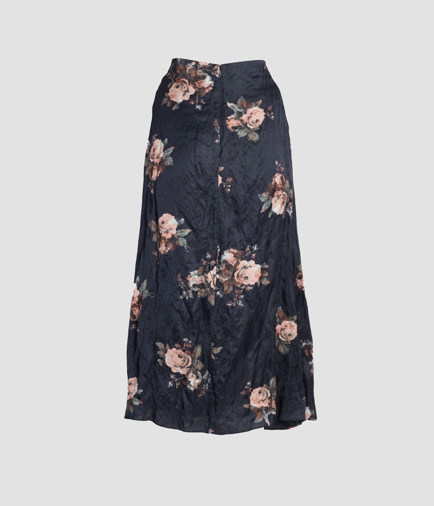 Floral Crushed Satin Draped Midi Skirt