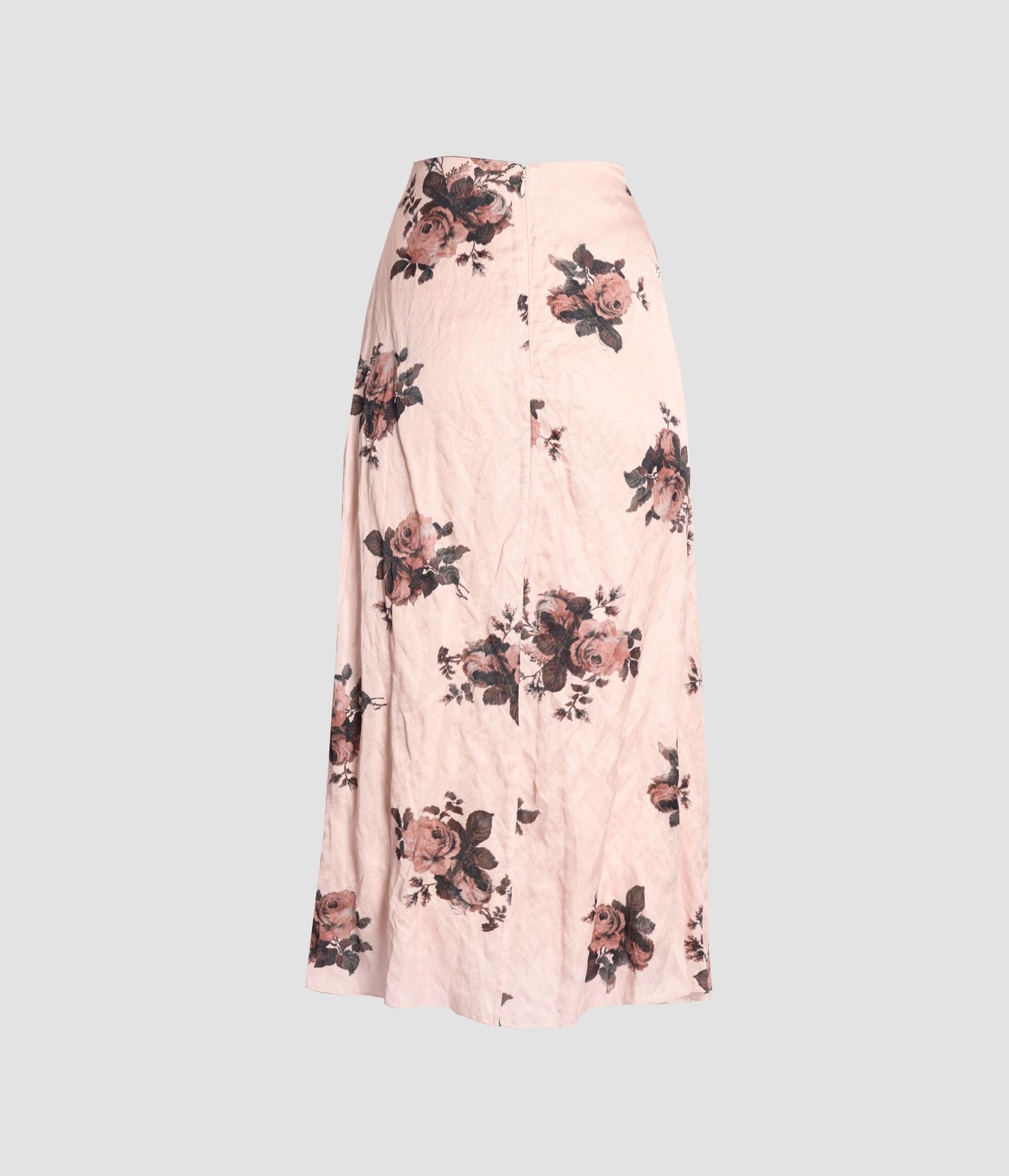 Floral Crushed Satin Draped Midi Skirt