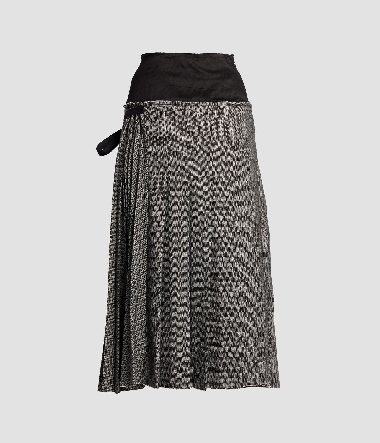 Embroidered Herringbone A-Line Pleated Midi Skirt