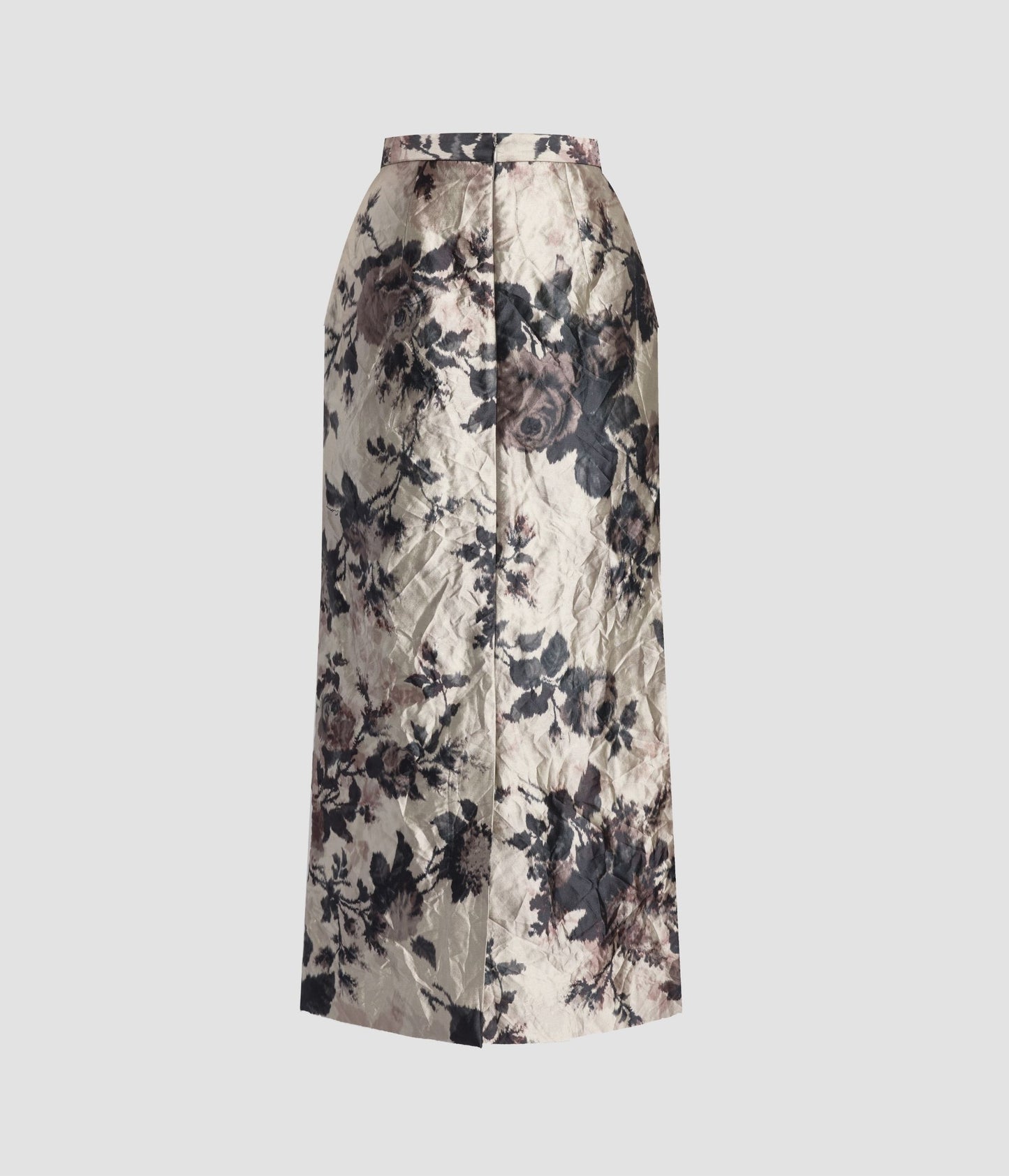 Floral Textured Satin Pencil Midi Skirt