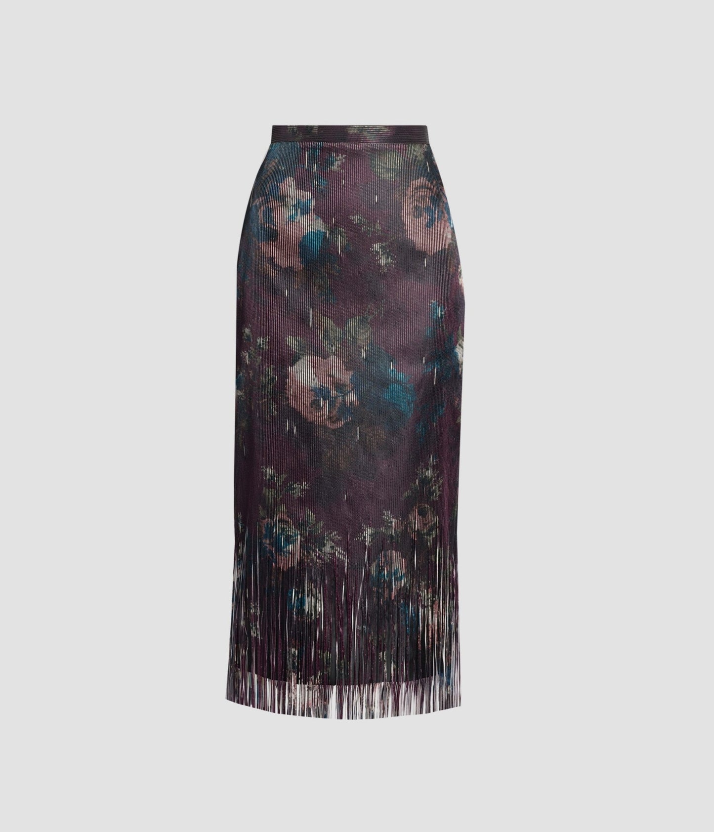 Flora Fringe Jacquard Pencil Midi Skirt