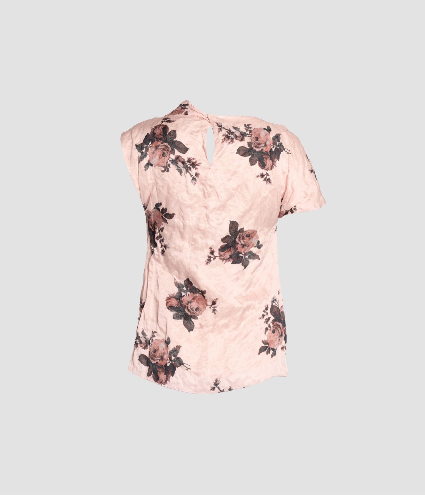 Floral Crushed Satin Short Sleeve Draped Top