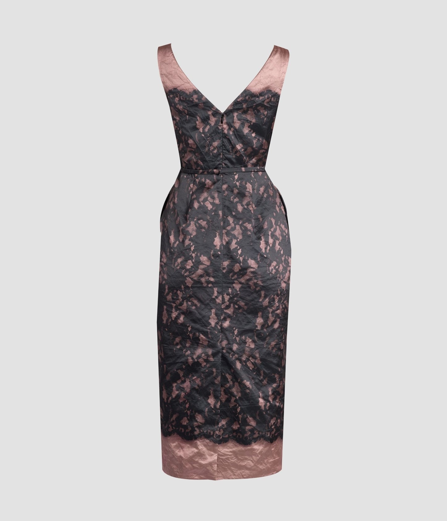 Printed Textured Satin Sleeveless Midi Dress