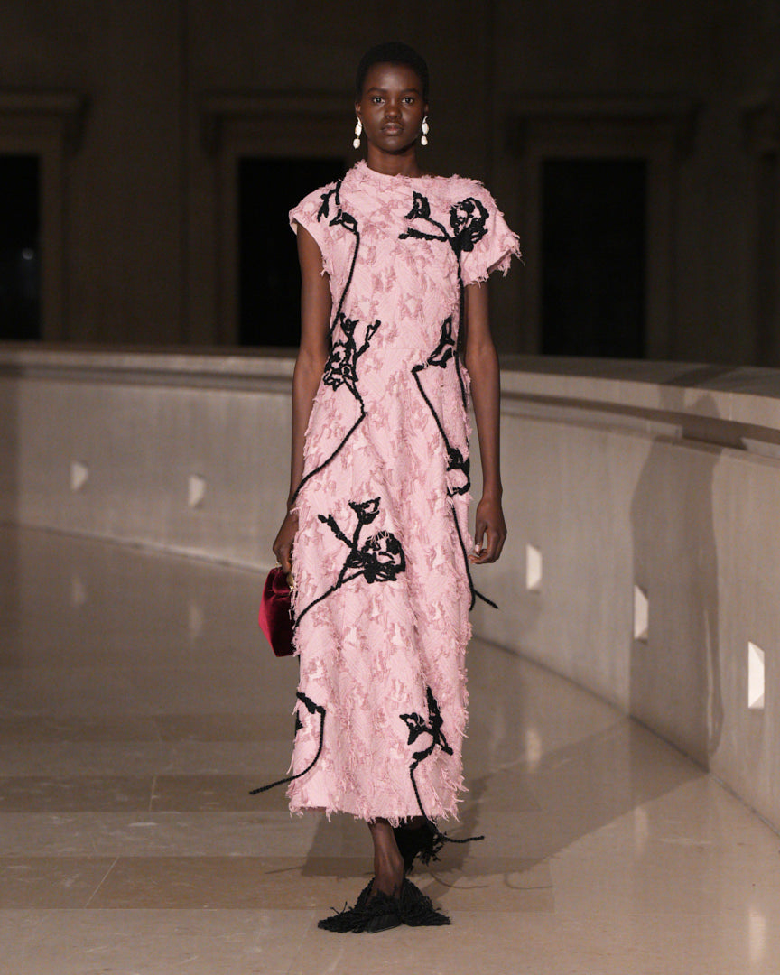 Embroidered Fil Coupé Jacquard Asymmetric Midi Dress