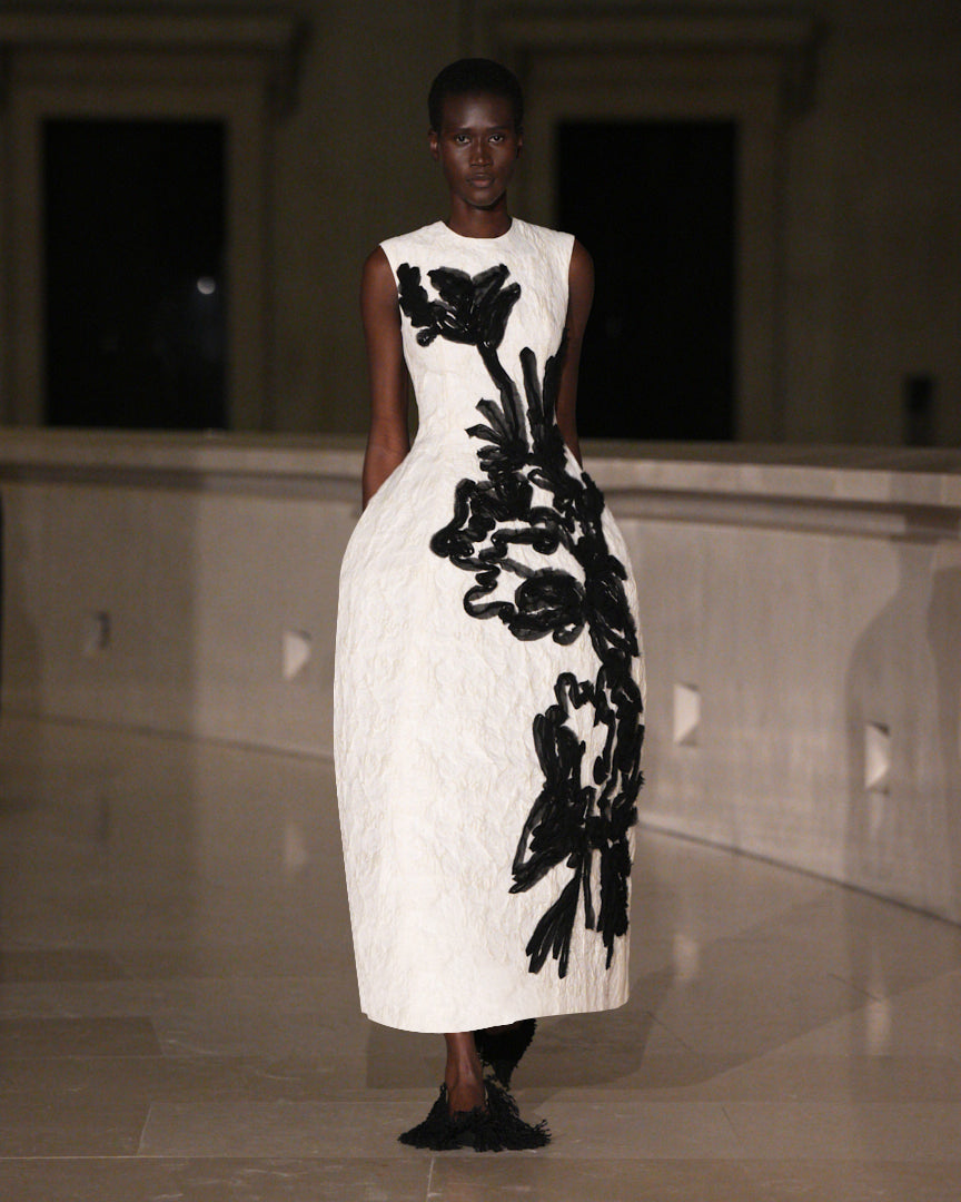 Embroidered Jacquard Flared Midi Dress