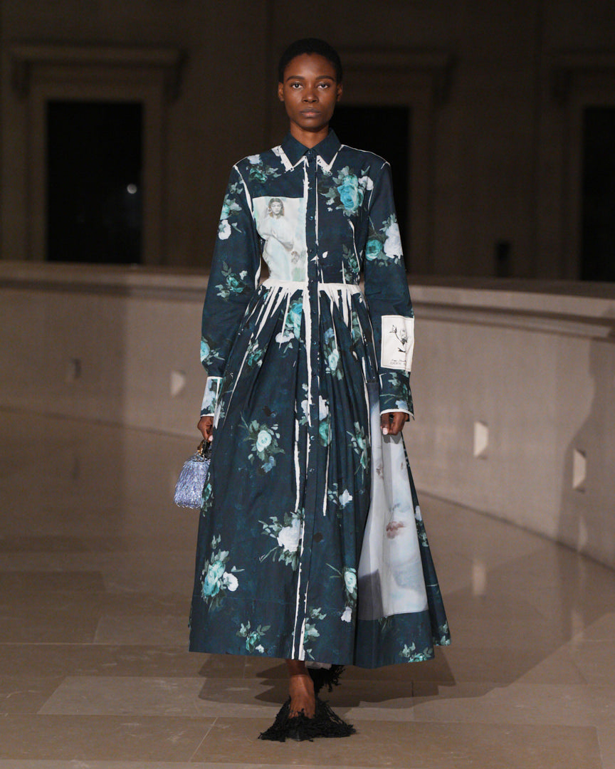 Floral Print Cotton Faille Shirt Dress