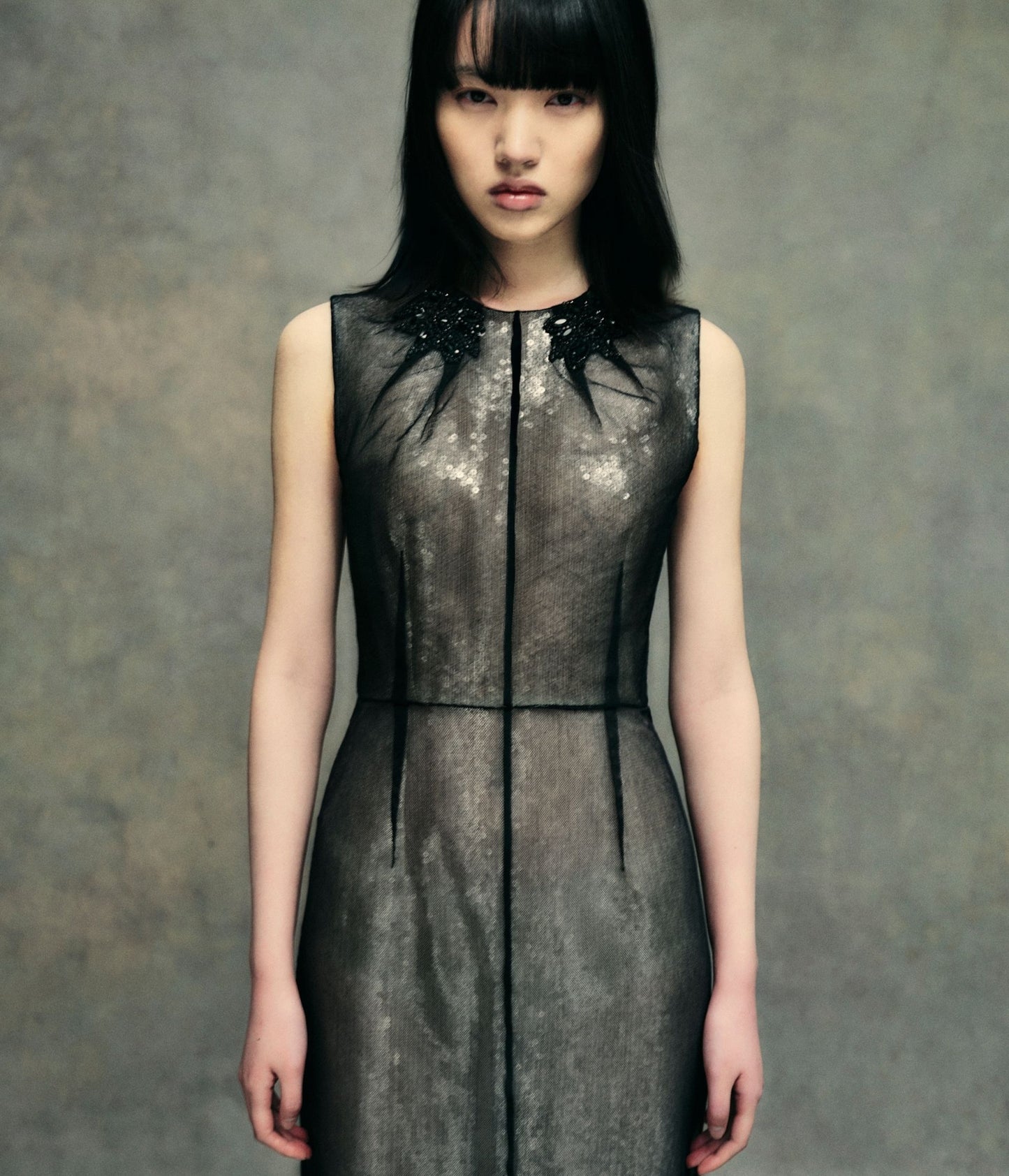 Embellished Organza Sequin Midi Dress