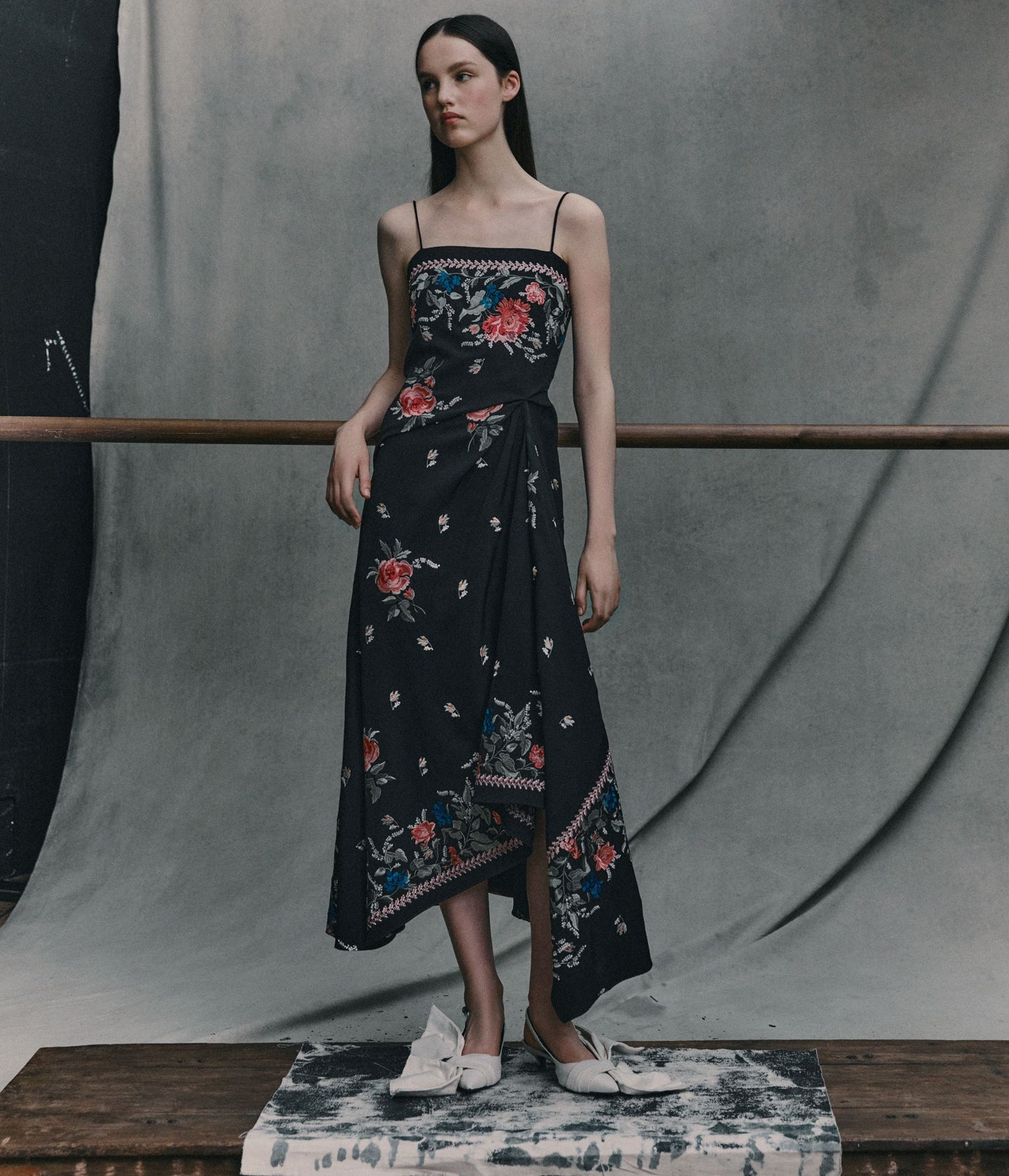 Embroidered Grain De Poudre Sleeveless Midi Dress