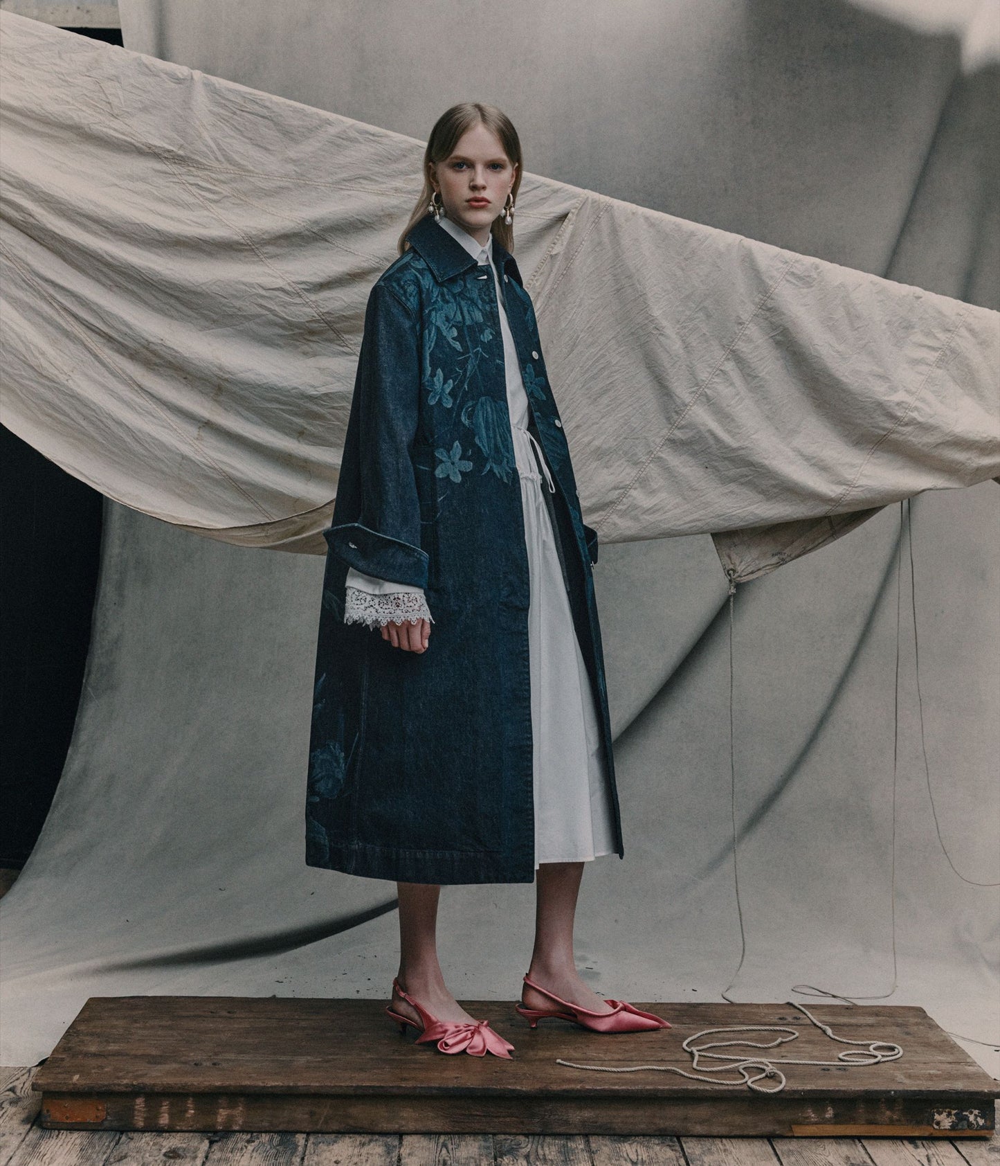 Floral Print Denim Coat