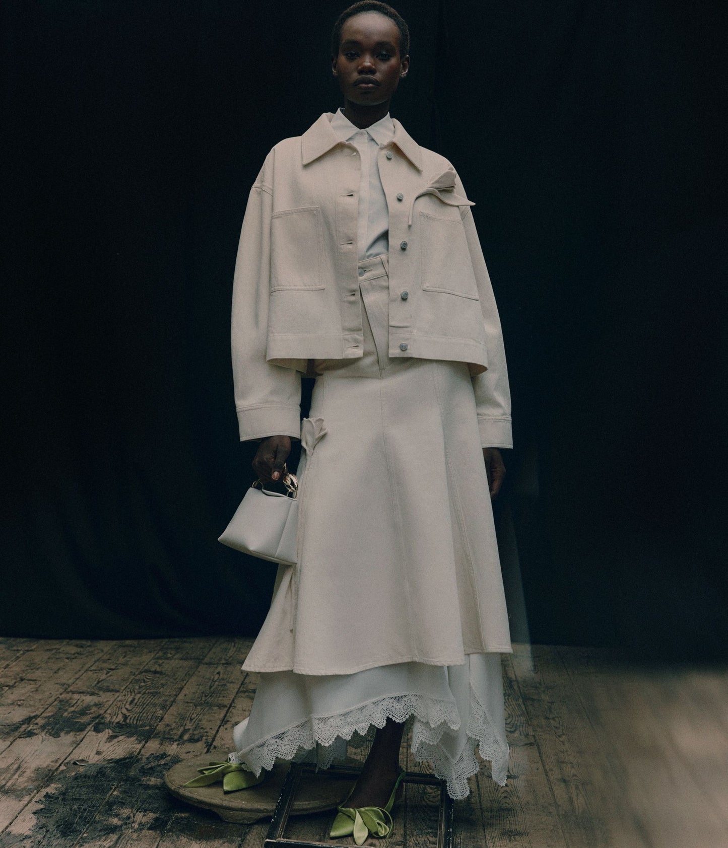 Denim Flared Midi Skirt