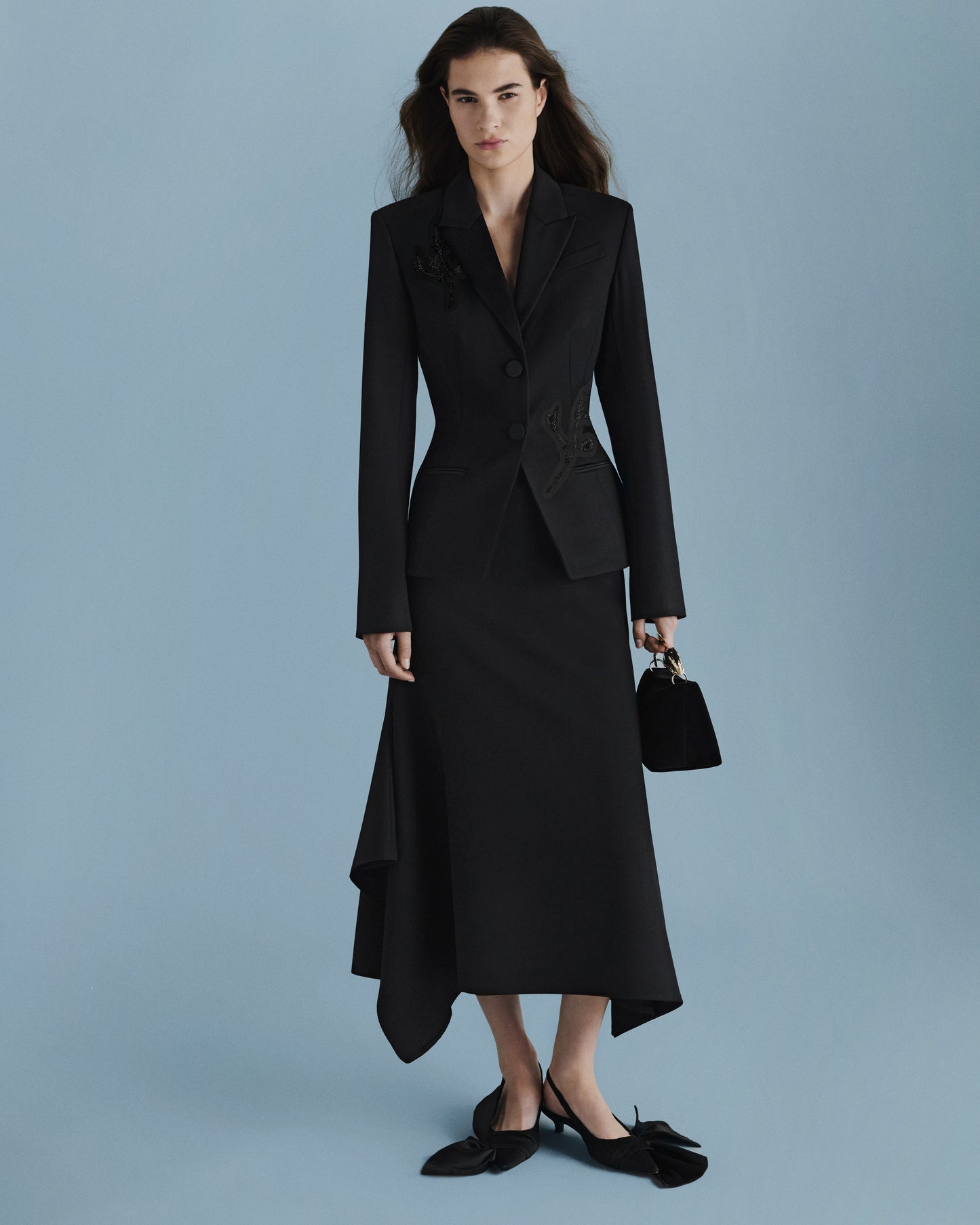 Draped Grain De Poudre Pencil Skirt