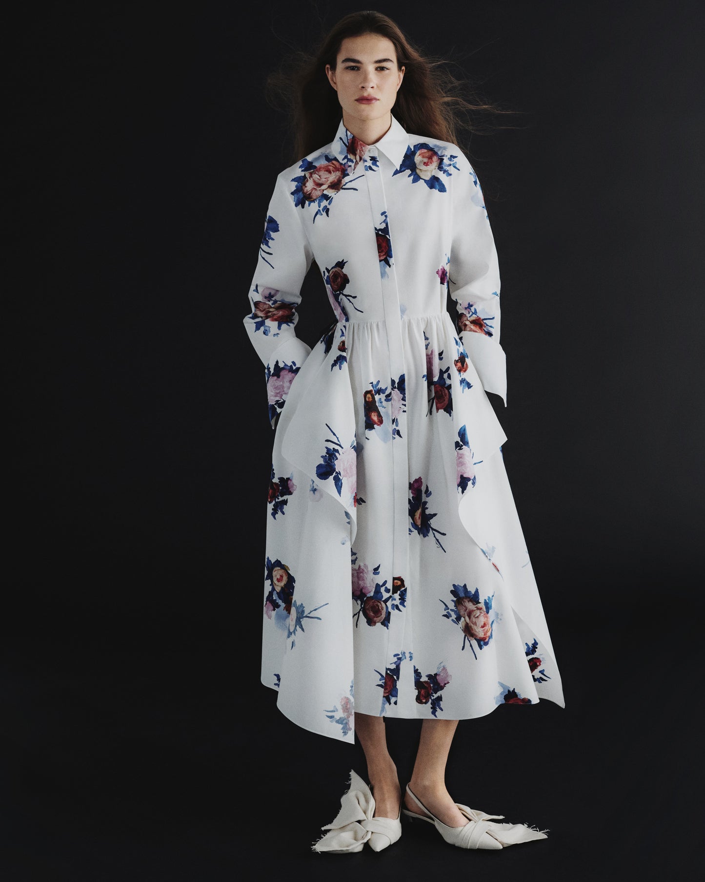 Floral Print Draped Shirt Dress