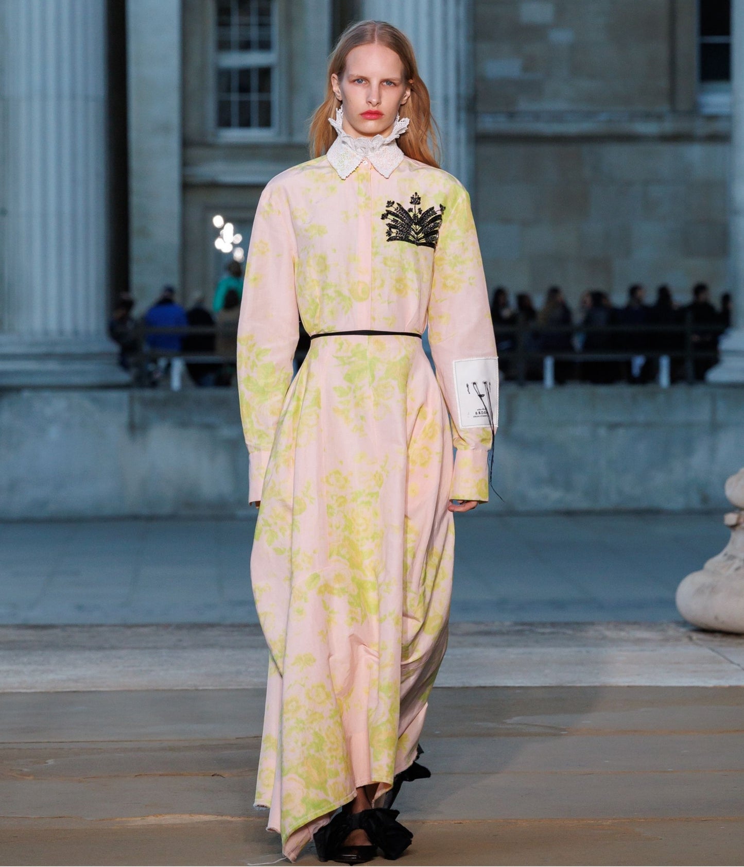 Floral Print Linen Chine Draped Midi Dress