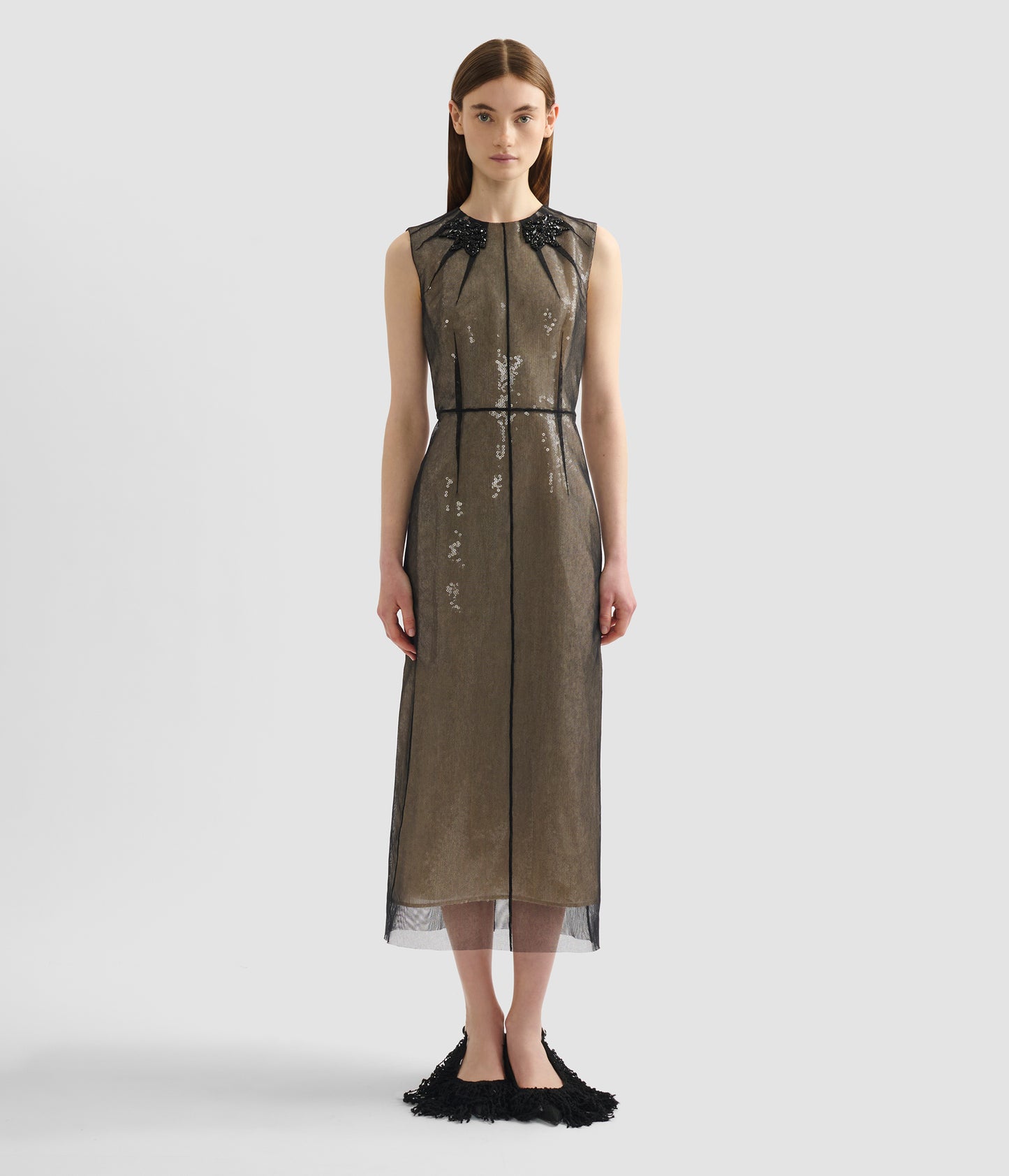 Embellished Organza Sequin Midi Dress