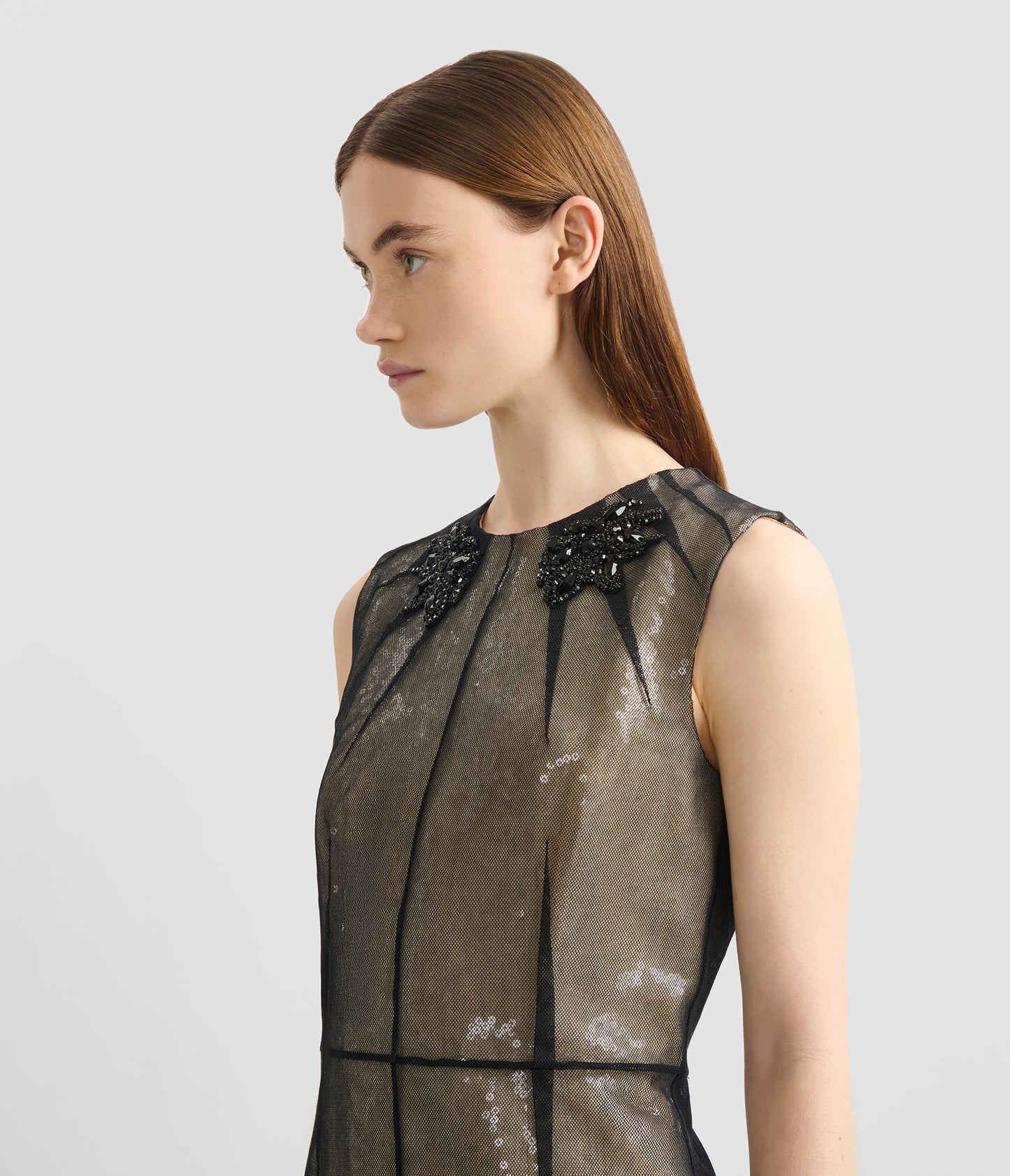Embellished Organza Sequin Midi Dress