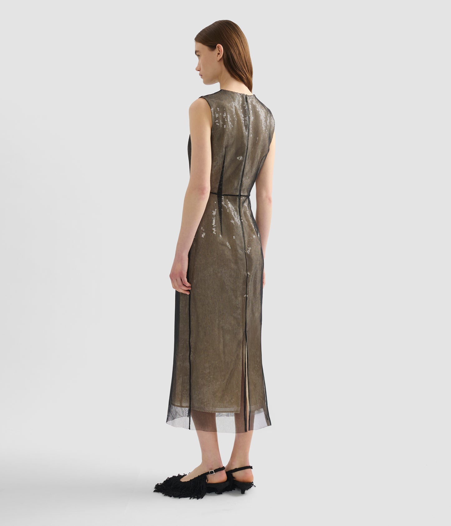 Embellished Organza Sequin Midi Dress