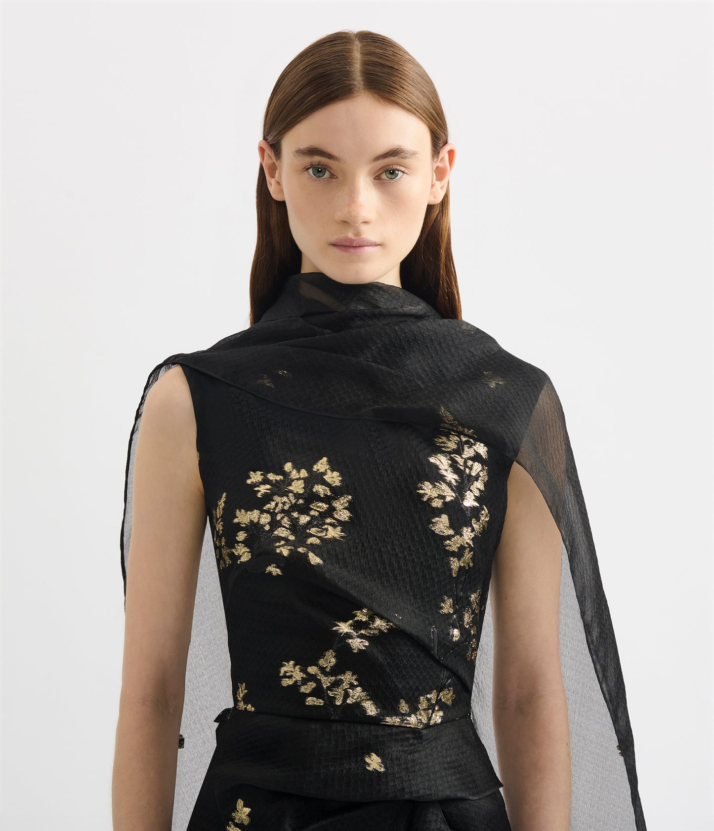 Organza Fil Coupé Draped Midi Dress