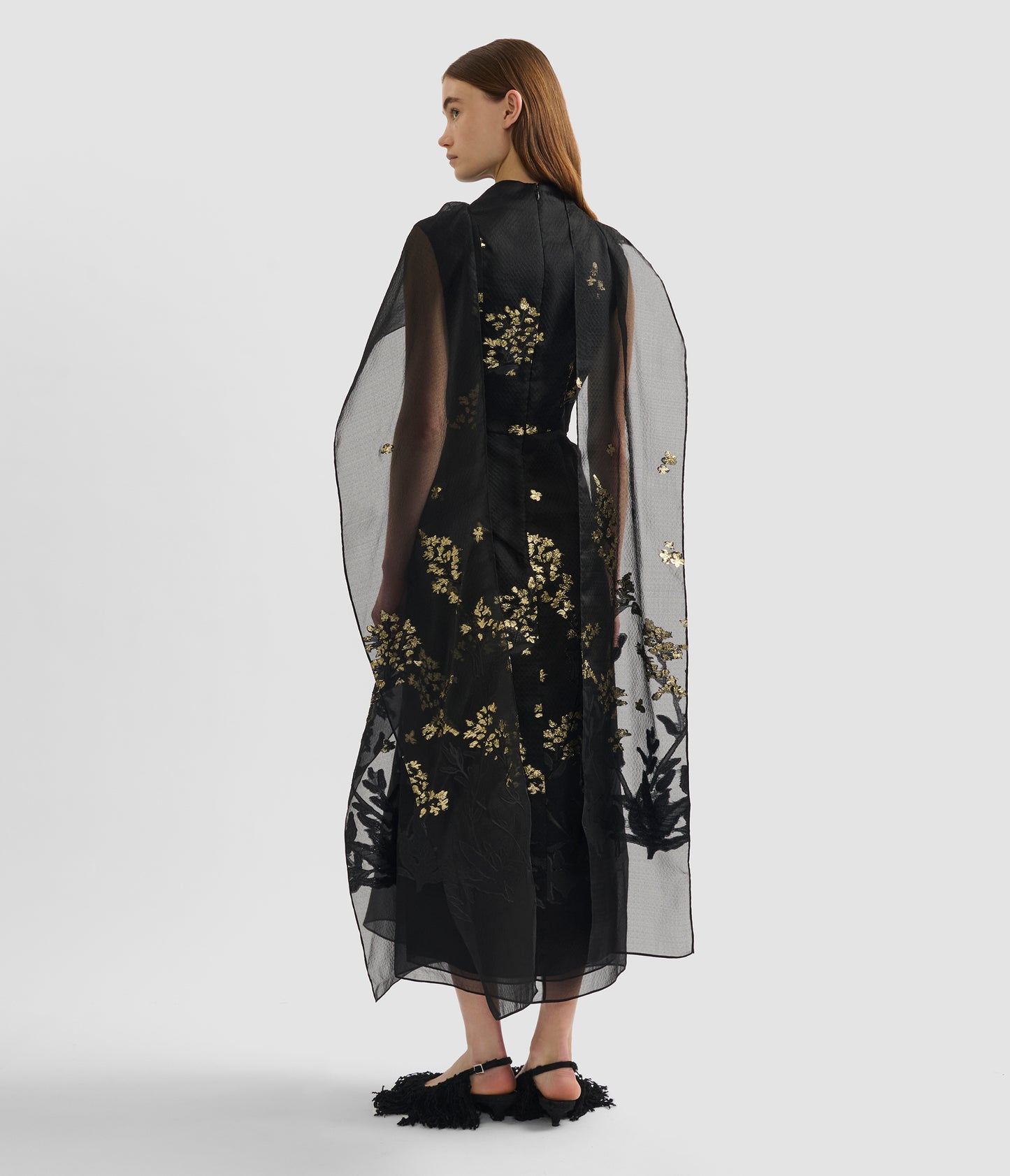 Organza Fil Coupé Draped Midi Dress