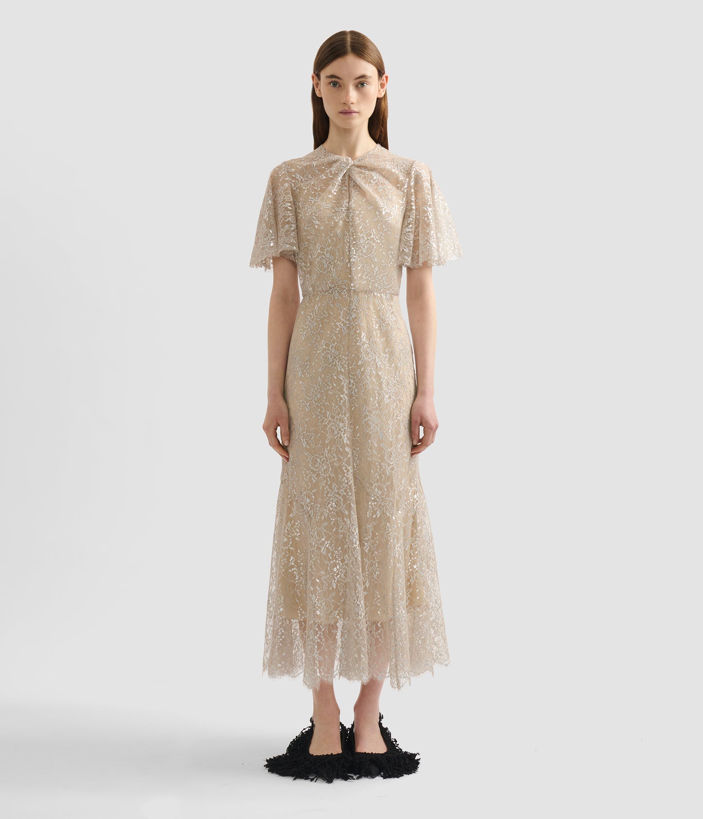 Metallic Lace Midi Dress